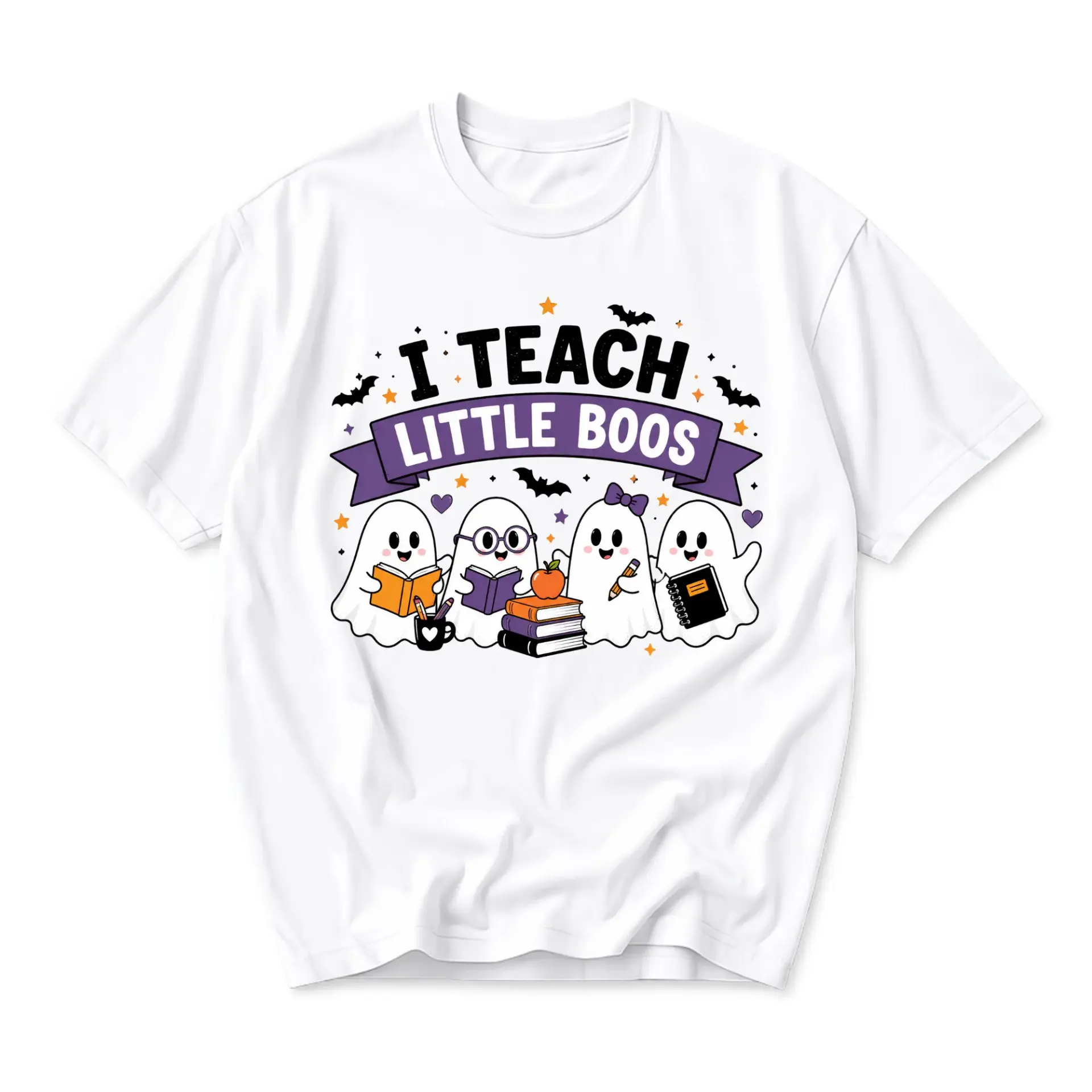 Funny Shirt I Teach Little Boos Graphic Tee Casual Unisex Crew Neck Top for Educators and Seasonal Holiday Apparel