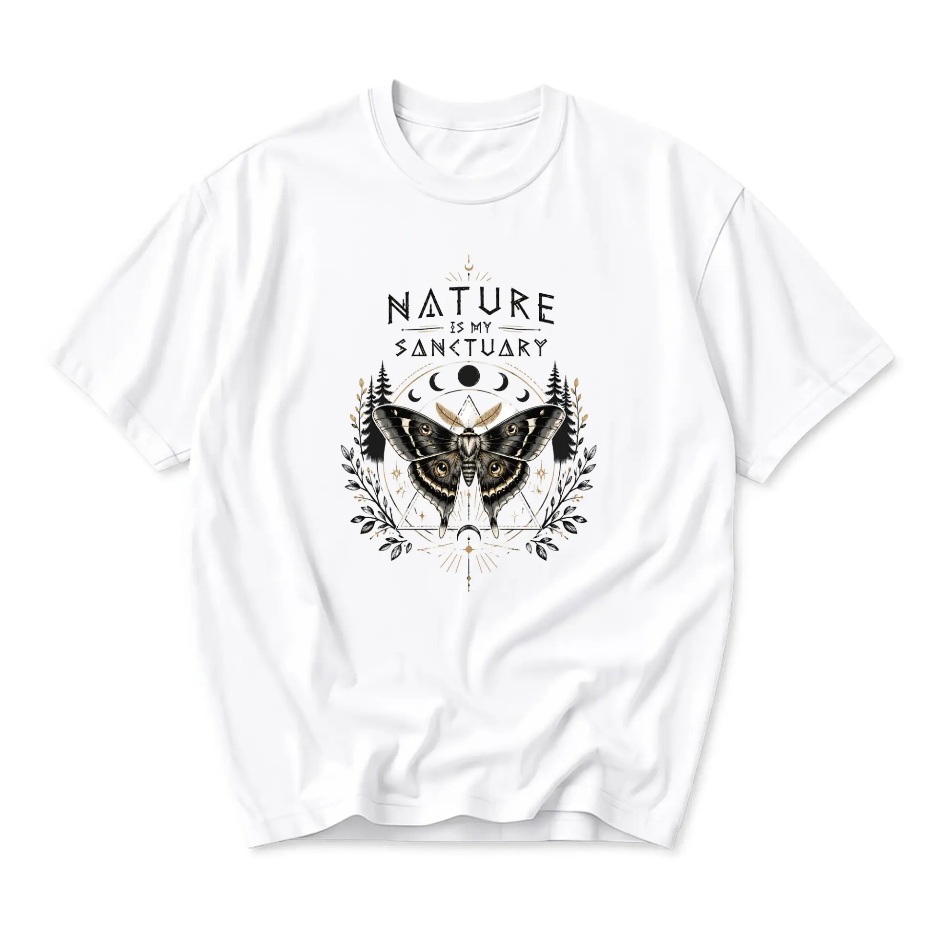 Graphic Tee Nature Is My Sanctuary Moth Illustration Unisex Casual Crew Neck Comfortable Short Sleeve Cotton Shirt