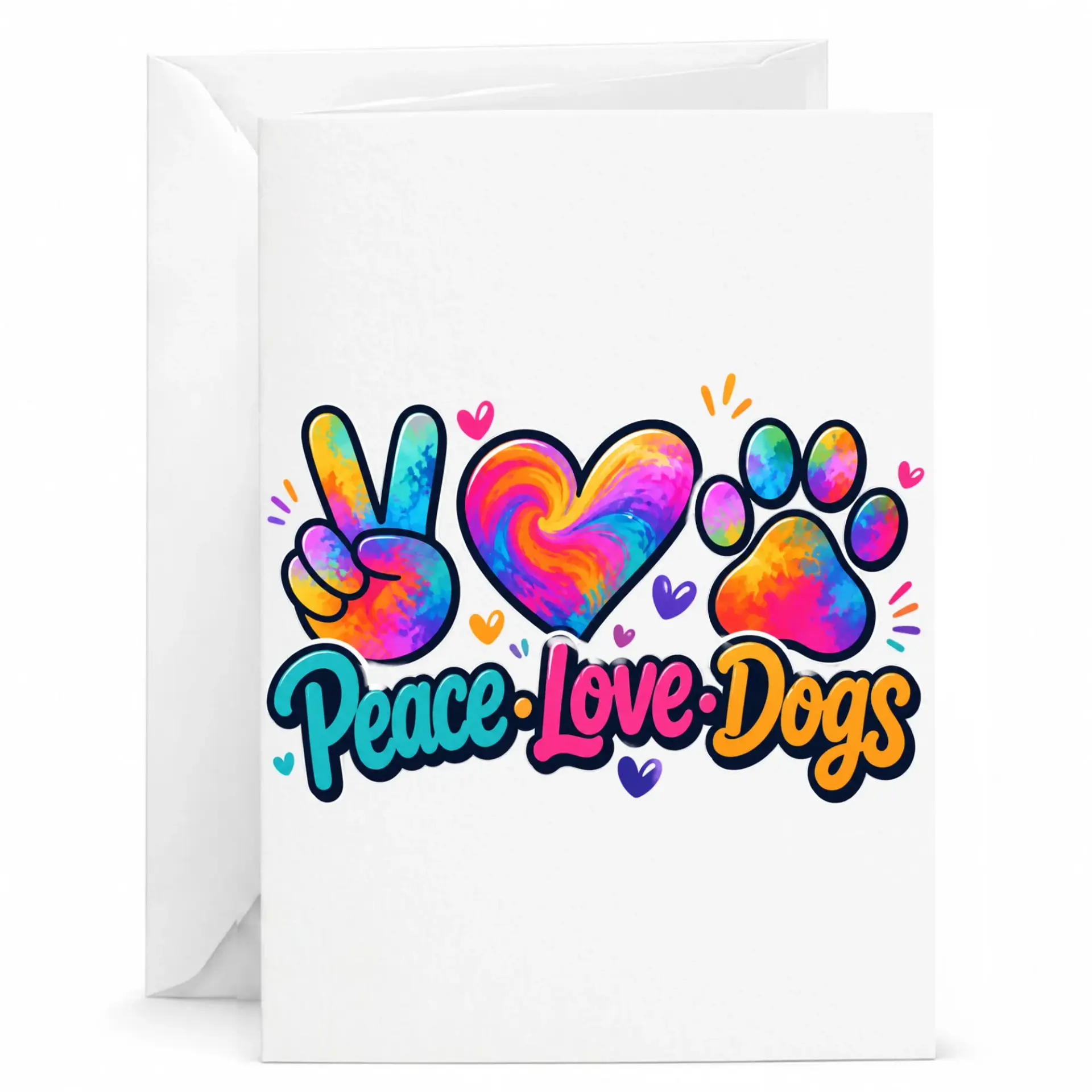 Greeting Card Peace Love Dogs Tie Dye Graphic Art Illustration Pet Lover Stationery Note Card for Any Occasion