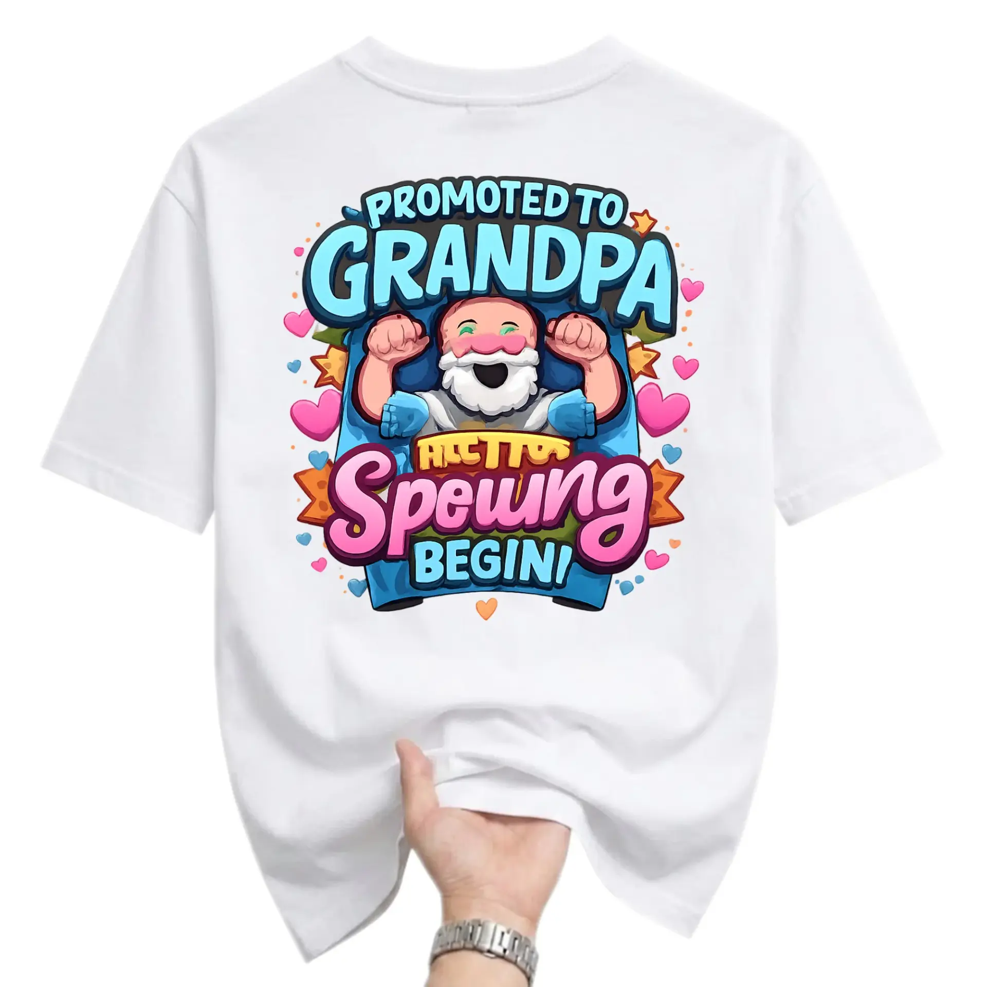 Funny Shirt Promoted to Grandpa Let the Spewing Begin Graphic Tee Casual Unisex Crew Neck Short Sleeve Cotton Top