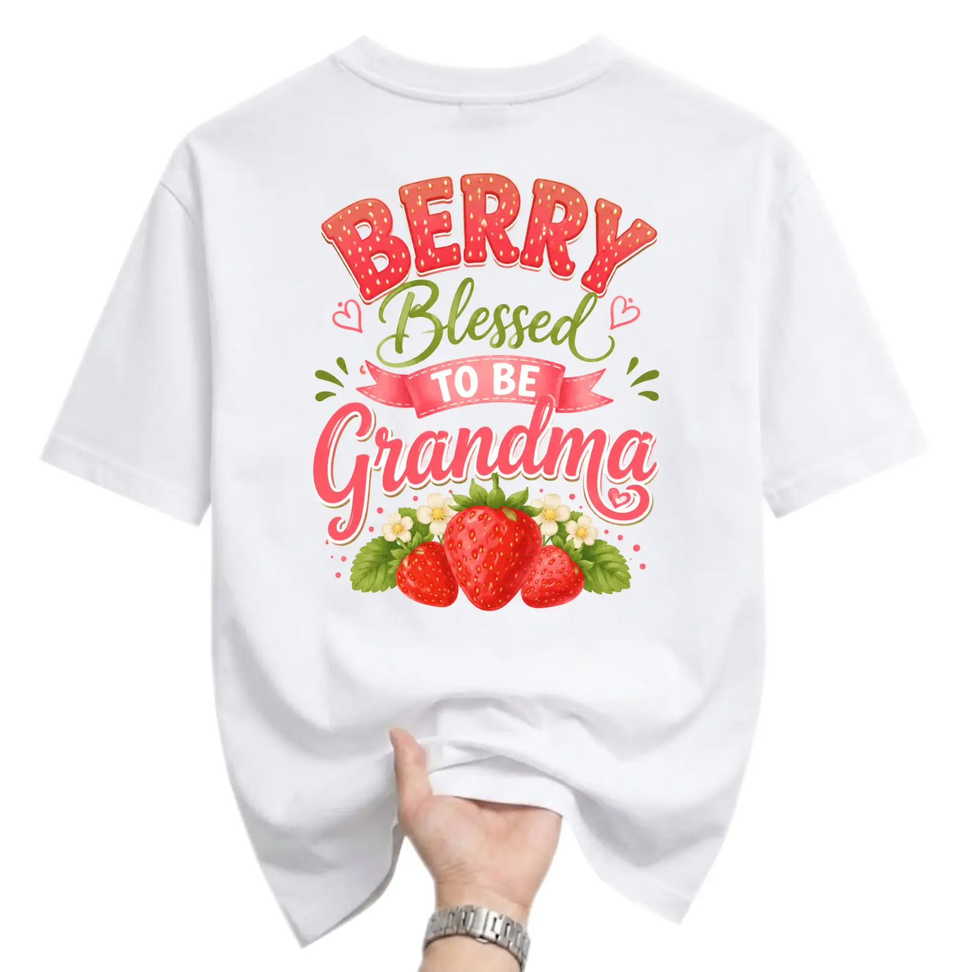 Graphic Tee Berry Blessed to Be Grandma Strawberry Design Unisex Crew Neck Short Sleeve Casual Cotton Blend Shirt