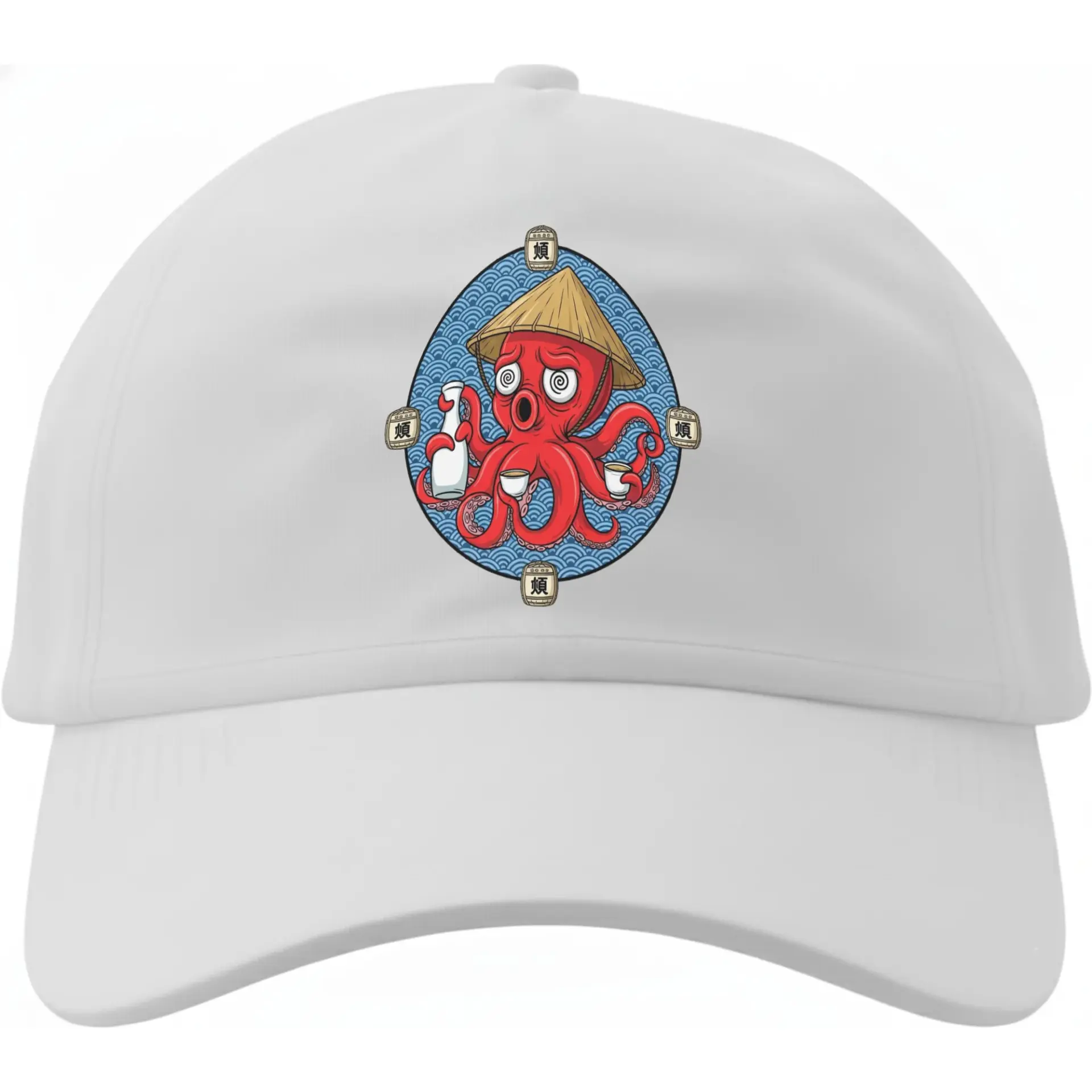Dad Hat Baseball Cap Featuring Whimsical Red Octopus Character Wearing Straw Hat Design for Casual Daily Wear
