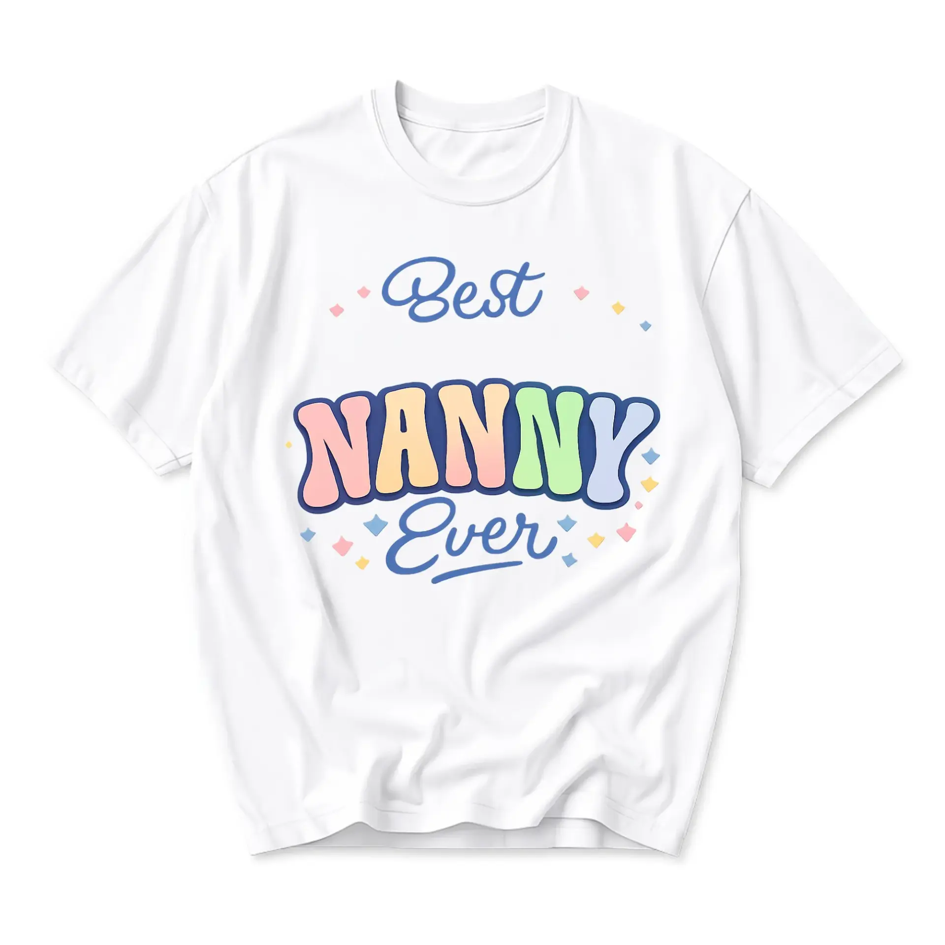 T-shirt Best Nanny Ever Graphic Tee Cute Pastel Retro Lettering Print Casual Everyday Apparel Unisex Crew Neck Top