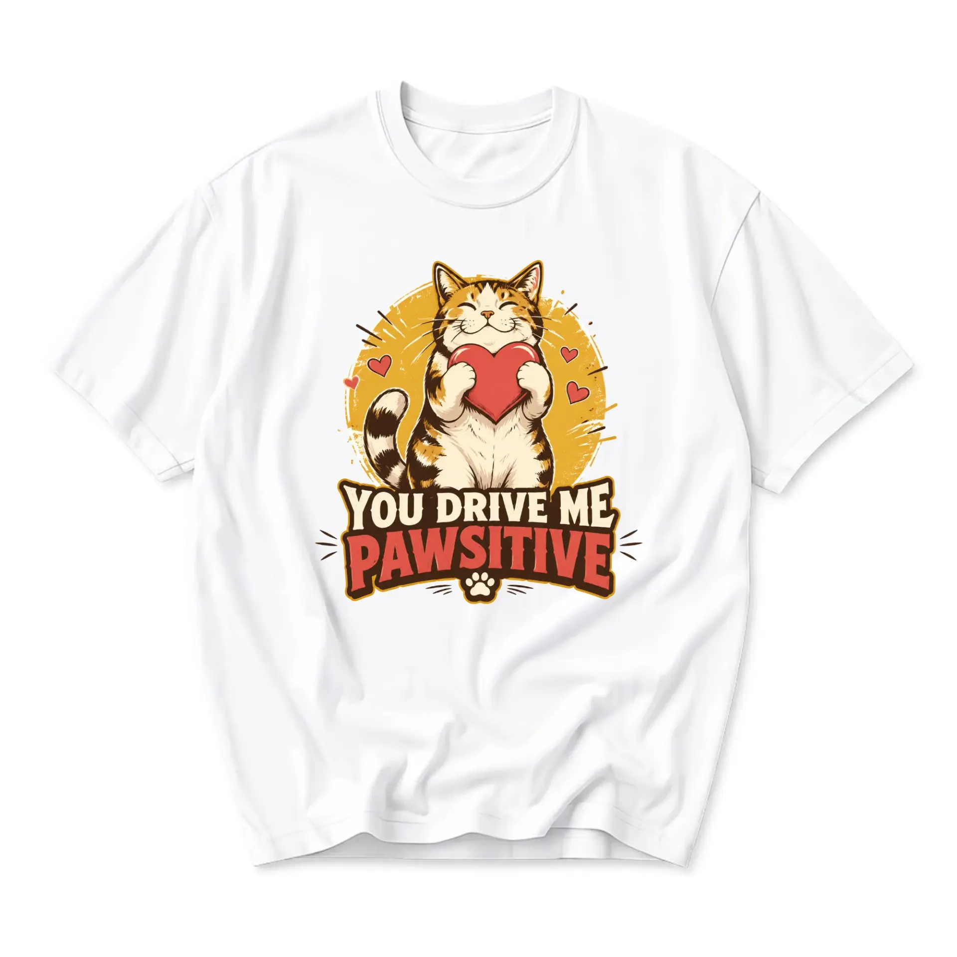 Funny Shirt Cat Lover Gift Unisex Graphic Printed T-Shirt Featuring Cute Tabby Kitten with Heart and Pun Phrase