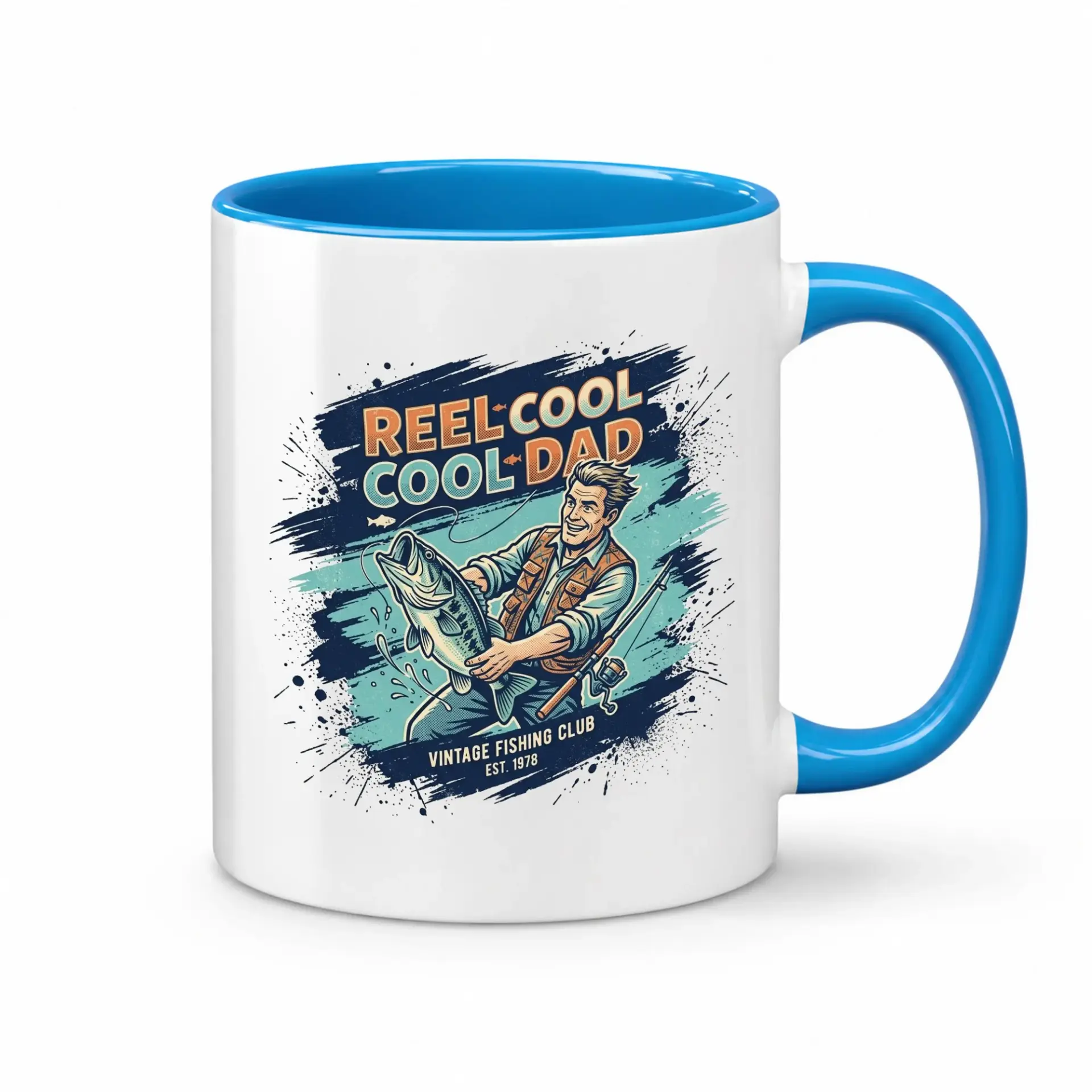Fishing Coffee Mug Gift for Enthusiast Angler with Vintage Fisherman Graphic Design Blue Two Ceramic Drinkware