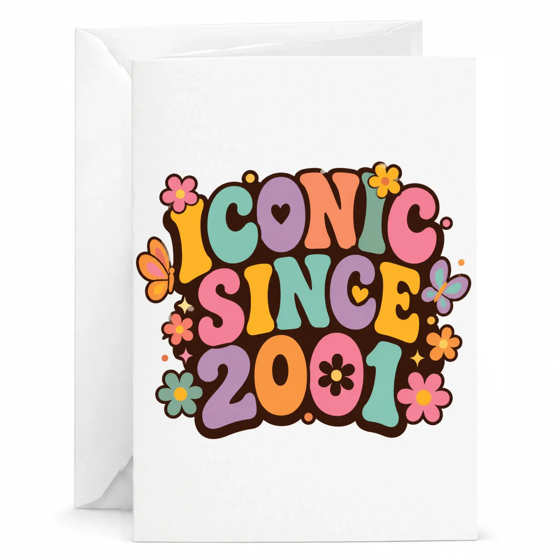 Birthday Card Iconic Since 2001 Retro Style Greeting Card with White Envelope for Milestone Birthday Celebrations
