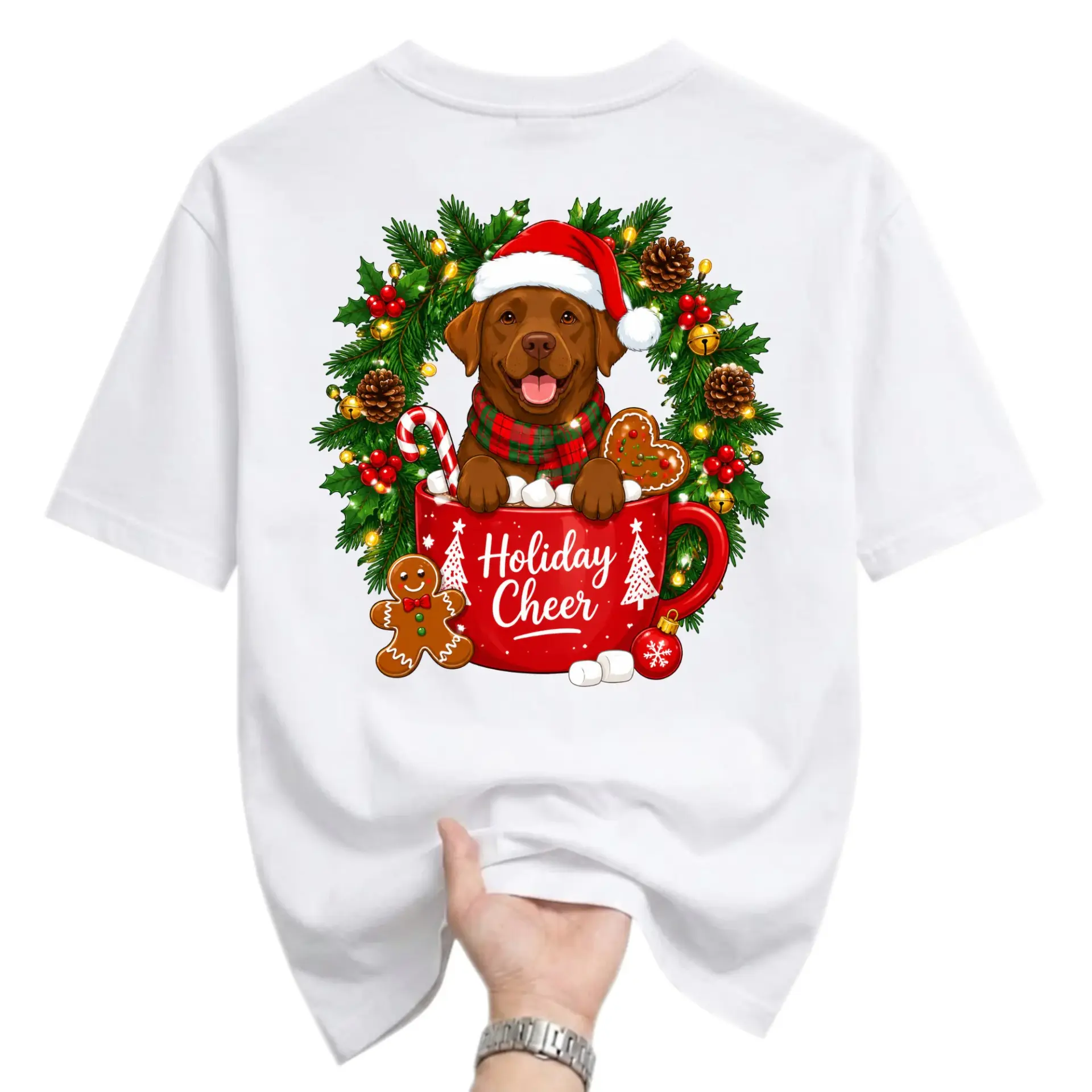 Graphic Tee Holiday Cheer Labrador Dog Christmas Mug Unisex Crew Neck