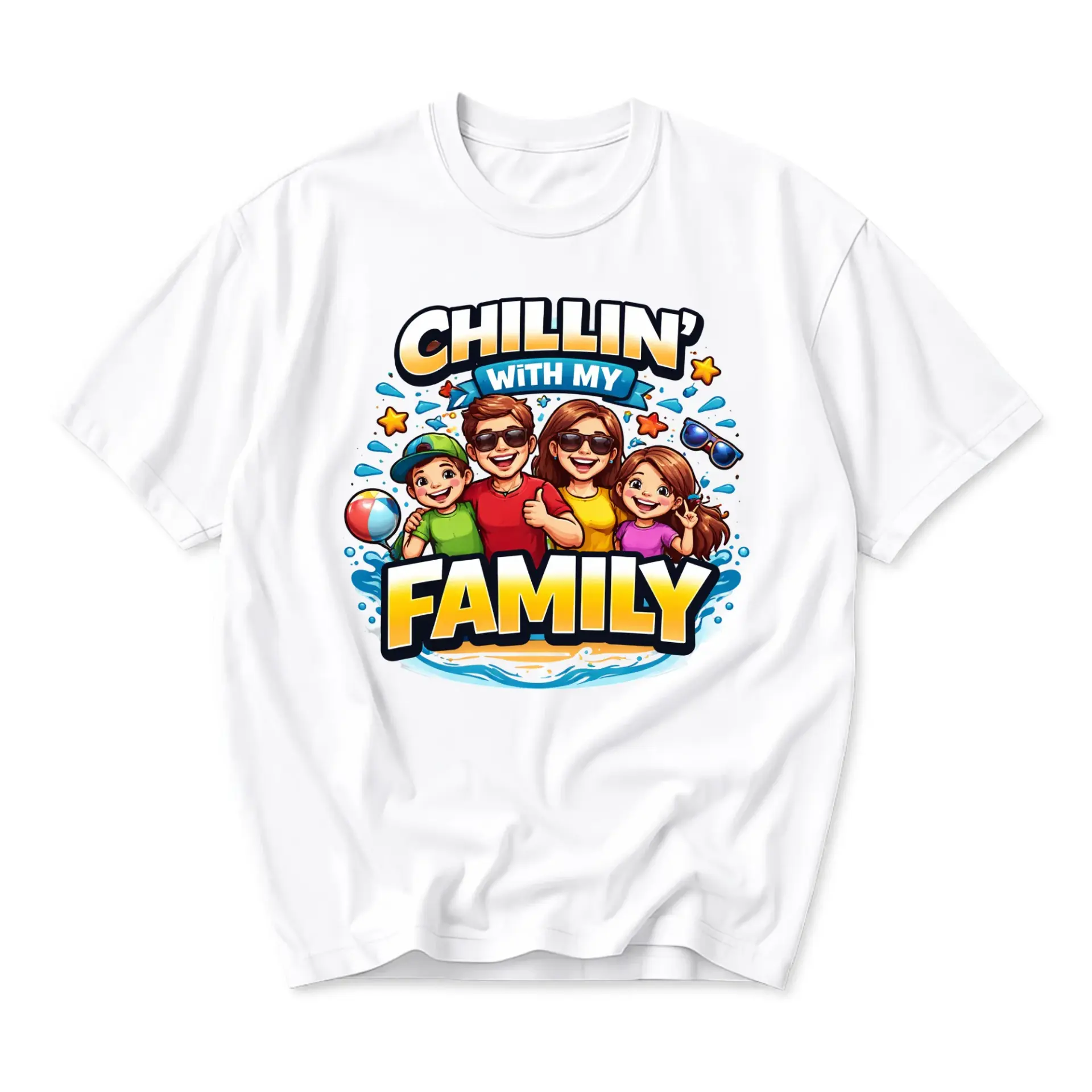 Graphic Tee Chillin with My Family Summer Vacation Unisex Crew Neck Short Sleeve Shirt for Casual Everyday Apparel