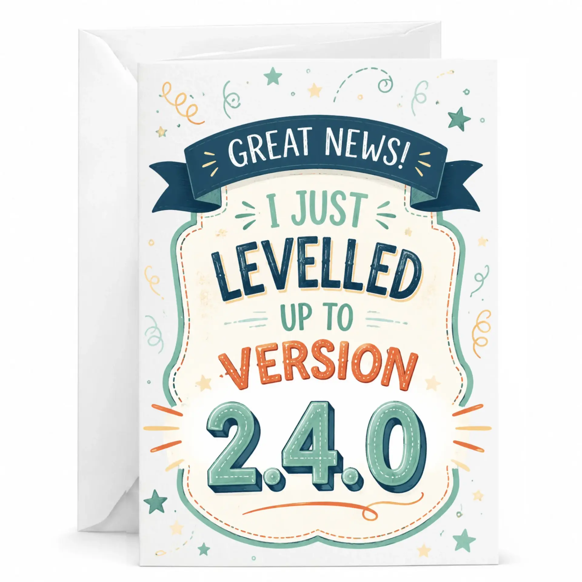 Birthday Card Great News I Just Levelled up to Version 2.4.0 Funny Tech Inspired Greeting Card for Milestone Celebrations