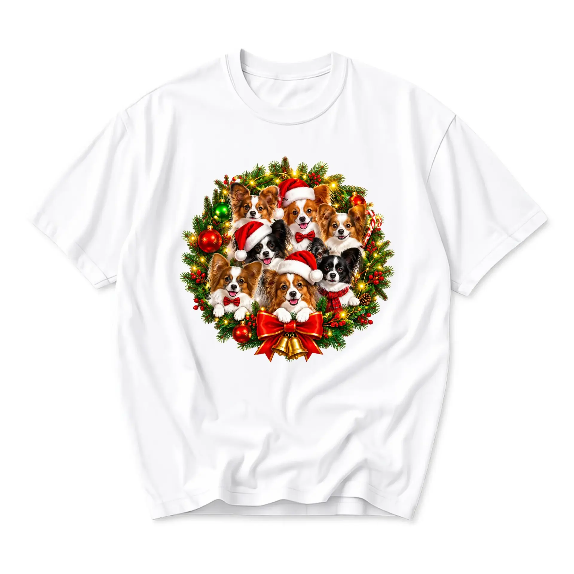 Graphic Tee Dog Christmas Wreath Print Unisex Casual Crew Neck T-Shirt Soft