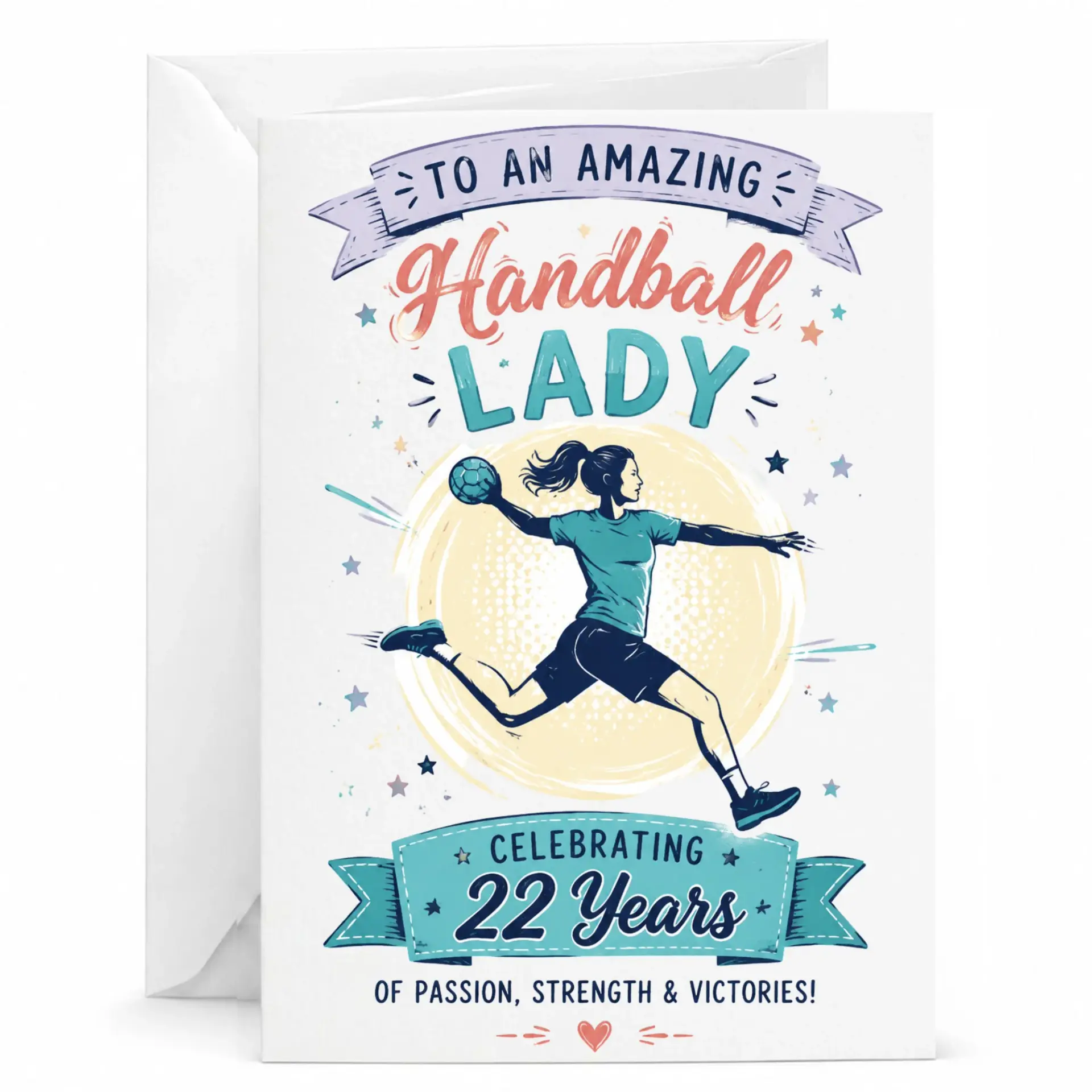 Greeting Card for Handball Player, Birthday Card Celebrating 22 Years for Athlete, Sport Themed Greeting Card