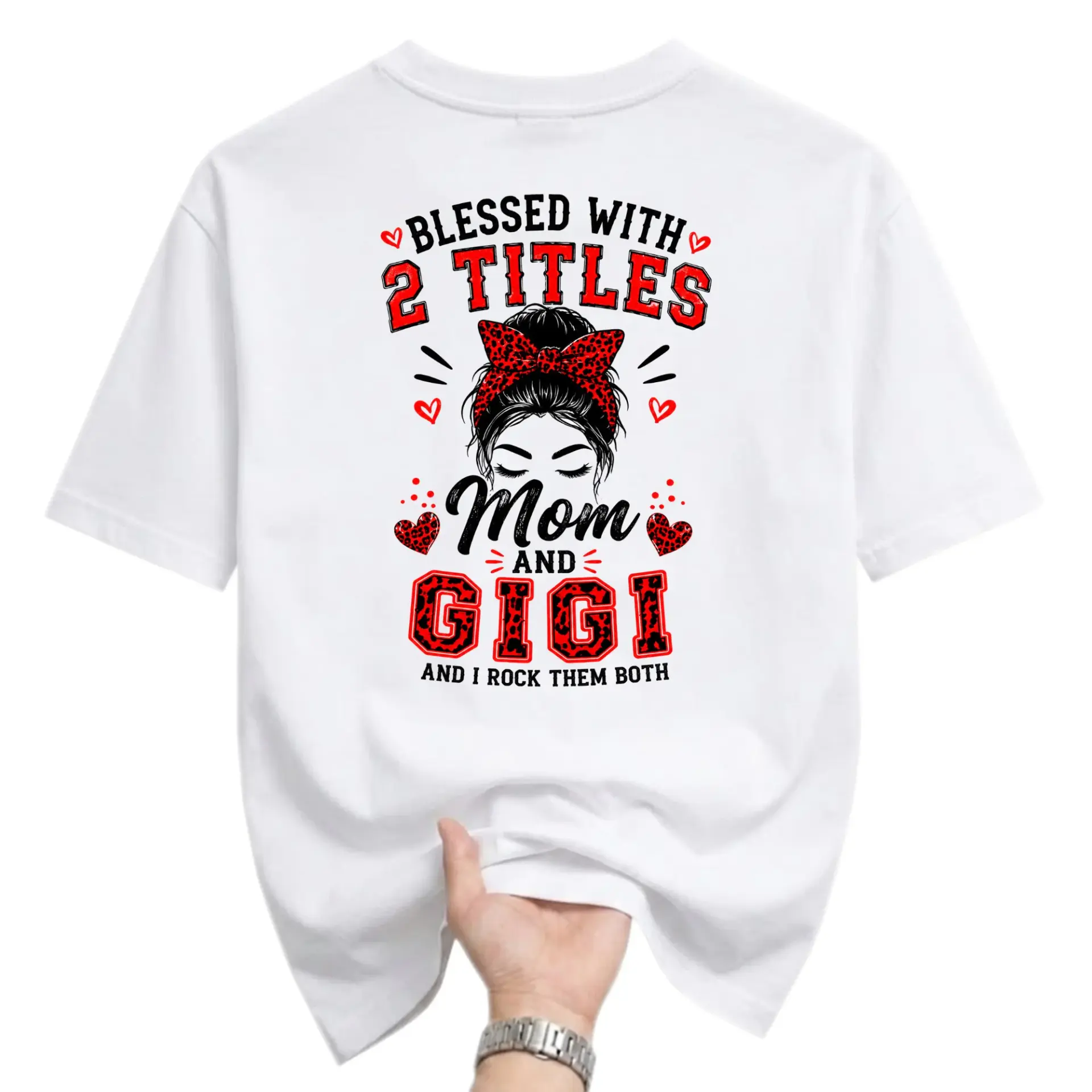 Graphic Tee Blessed with 2 Titles Mom and Gigi Unisex Crew Neck Casual Everyday Short Sleeve Cotton Apparel Top Shirt