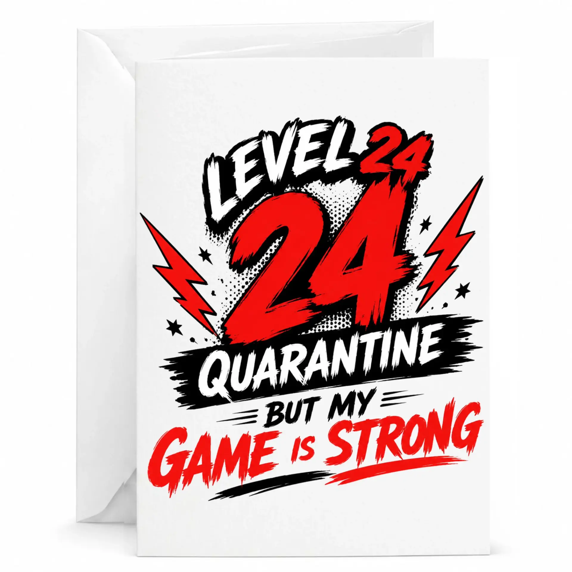 Funny Birthday Card Level 24 Quarantine Edition with Bold Typography and Lightning Accents for Milestone Celebration