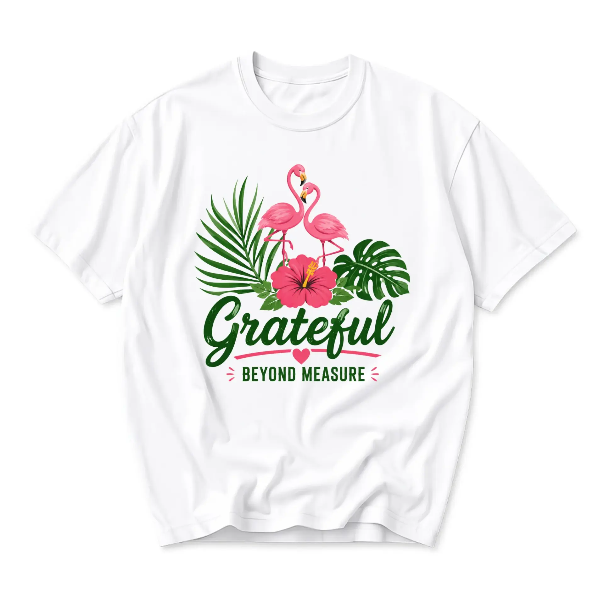 Graphic Tee Grateful Beyond Measure Flamingo Tropical Floral Design Unisex Crew Neck Short Sleeve Casual Cotton Shirt