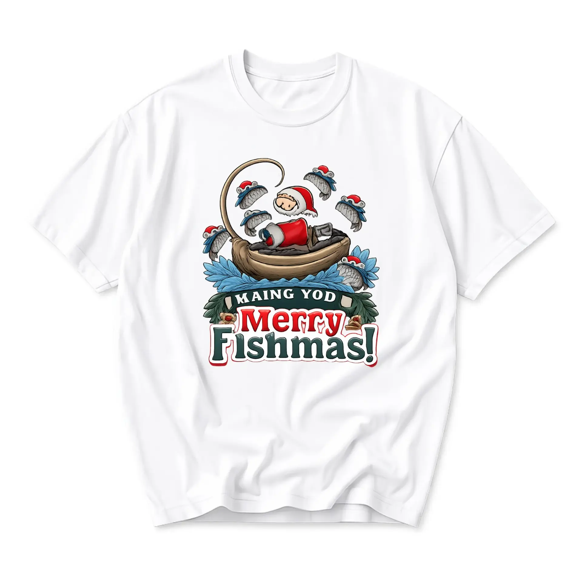 Funny Shirt Merry Fishmas Graphic Tee Unisex Holiday Crew Neck Short Sleeve