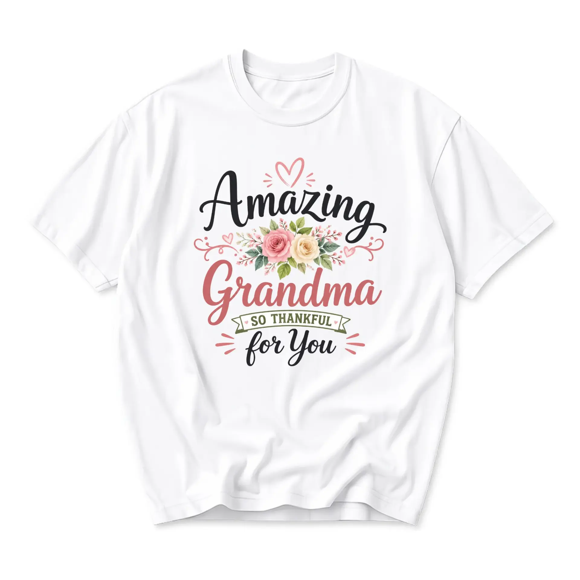 Graphic Tee Amazing Grandma so Thankful for You Floral Art Unisex Crew Neck