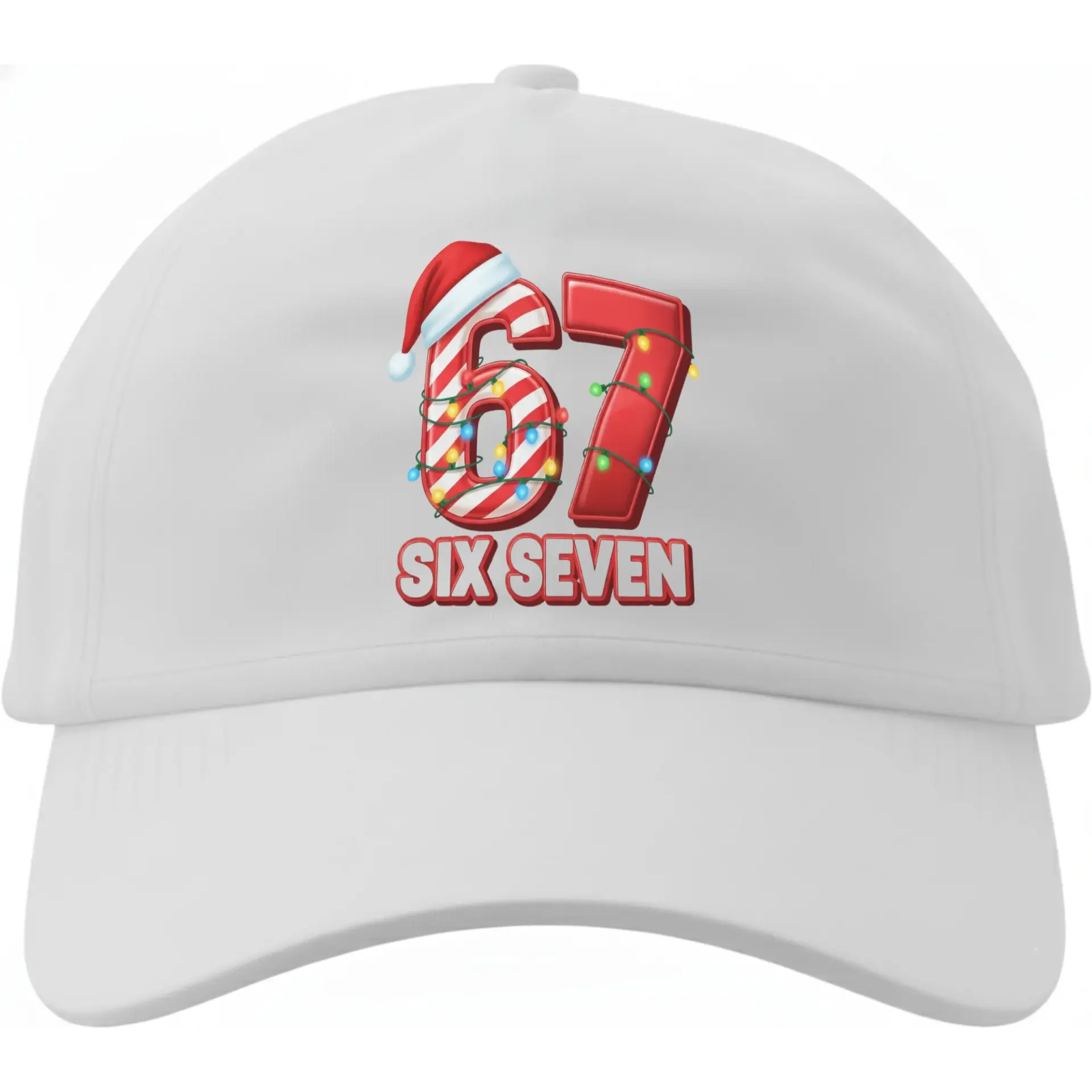 Baseball Cap Holiday Number 67 Design Festive Candy Cane Pattern with Christmas Lights Unisex Embroidered Style Hat