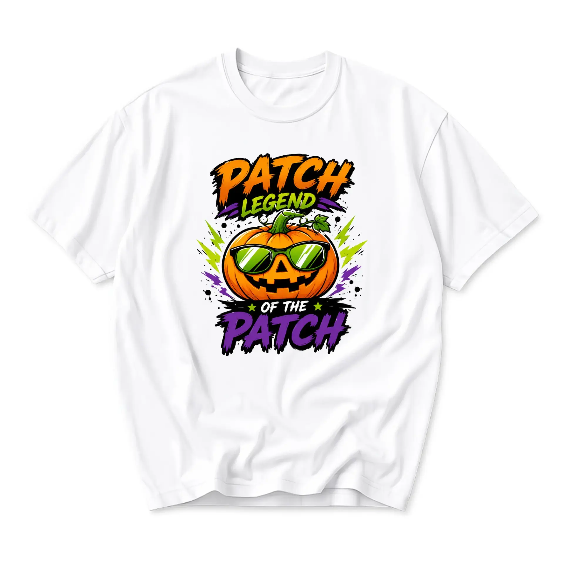 Graphic Tee Unisex Crew Neck Pumpkin Sunglasses Print Shirt Casual Holiday Apparel Seasonal Graphic Top White