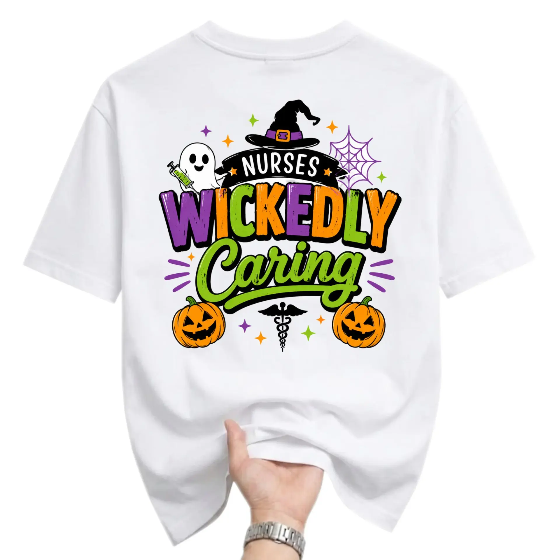 Graphic Tee Nurses Wickedly Caring Halloween Shirt Unisex Crew Neck Short Sleeve Top for Medical Professionals Apparel