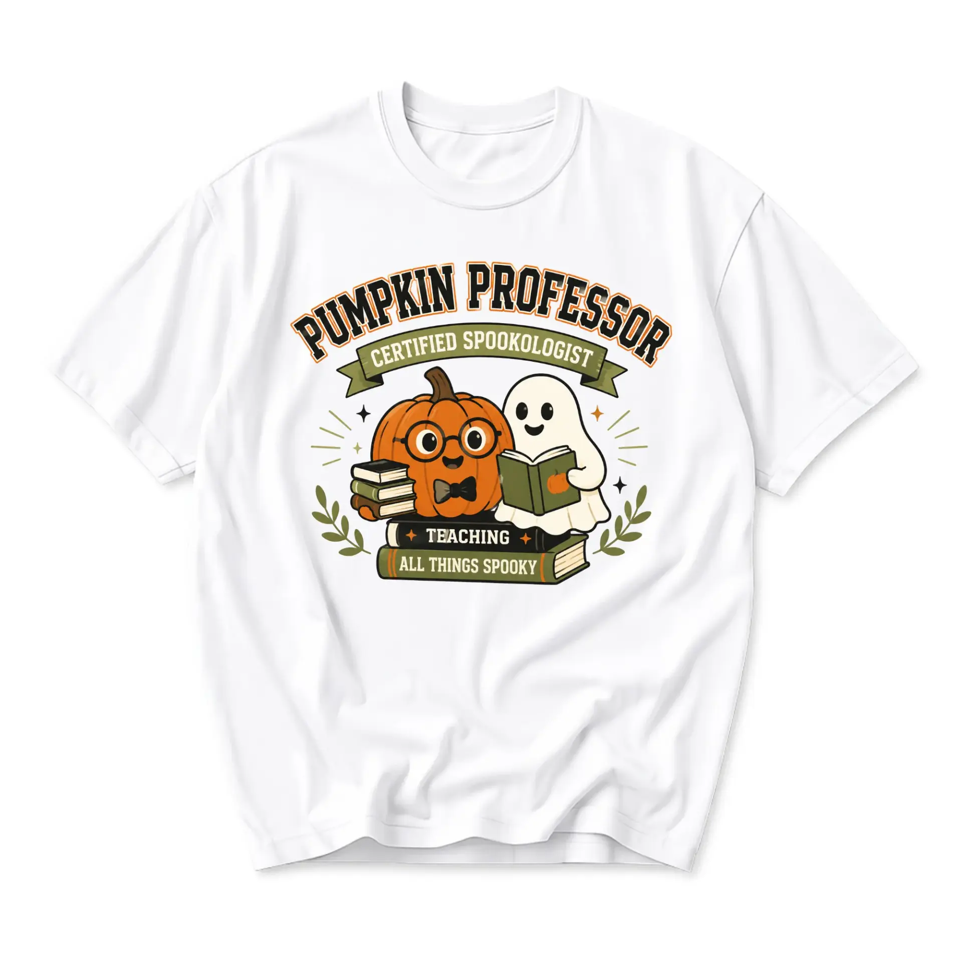 Funny Shirt Pumpkin Professor Certified Spookologist Unisex Graphic Printed T-Shirt for Halloween Autumn Lovers
