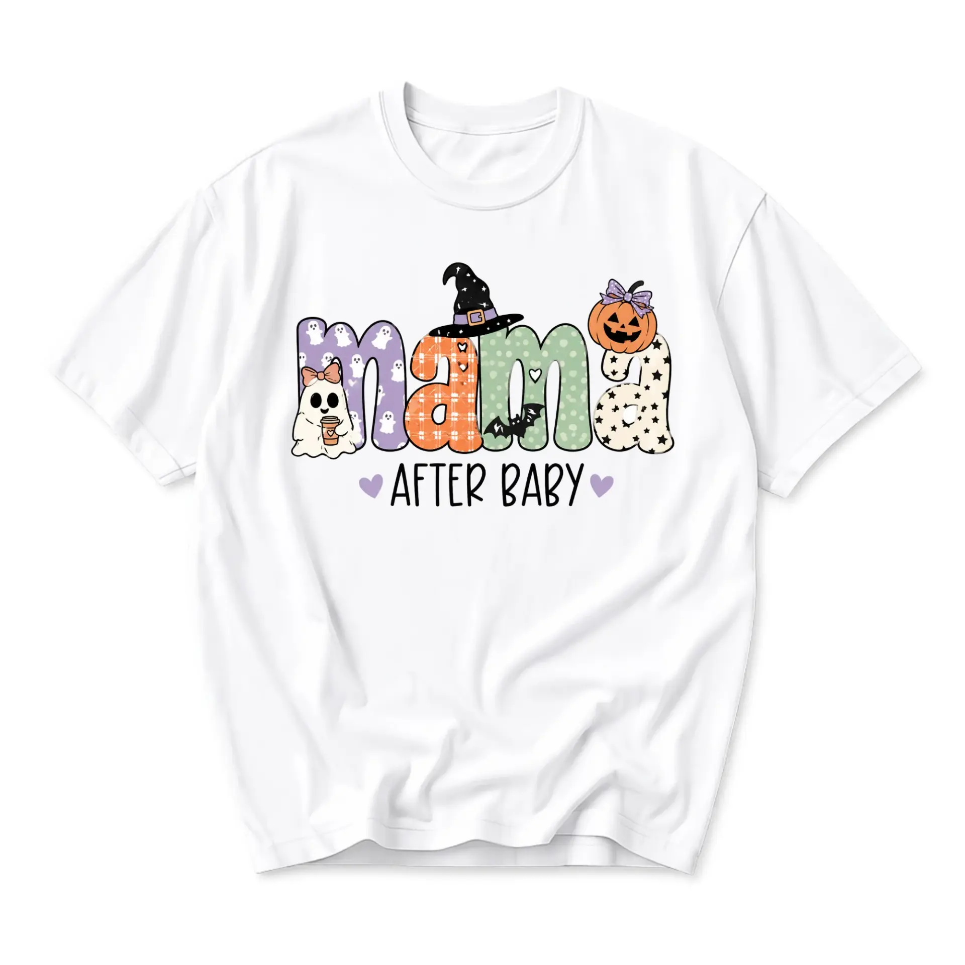 Funny Shirt Mama After Baby Halloween Graphic Tee Seasonal Holiday Apparel for Women Soft Casual Unisex Crew Neck T-Shirt