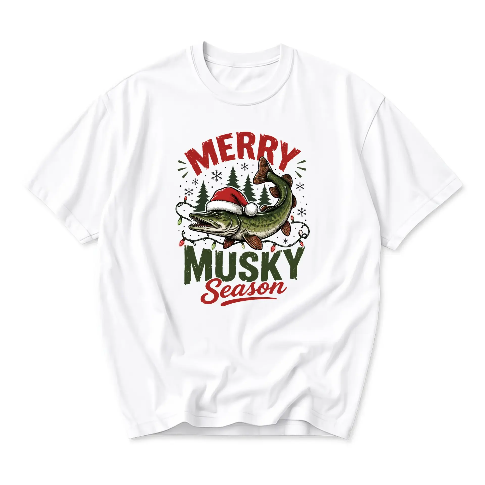 Funny Shirt Merry Musky Season Graphic Tee for Fishing Enthusiasts Unisex Casual Crew Neck Holiday Cotton Top
