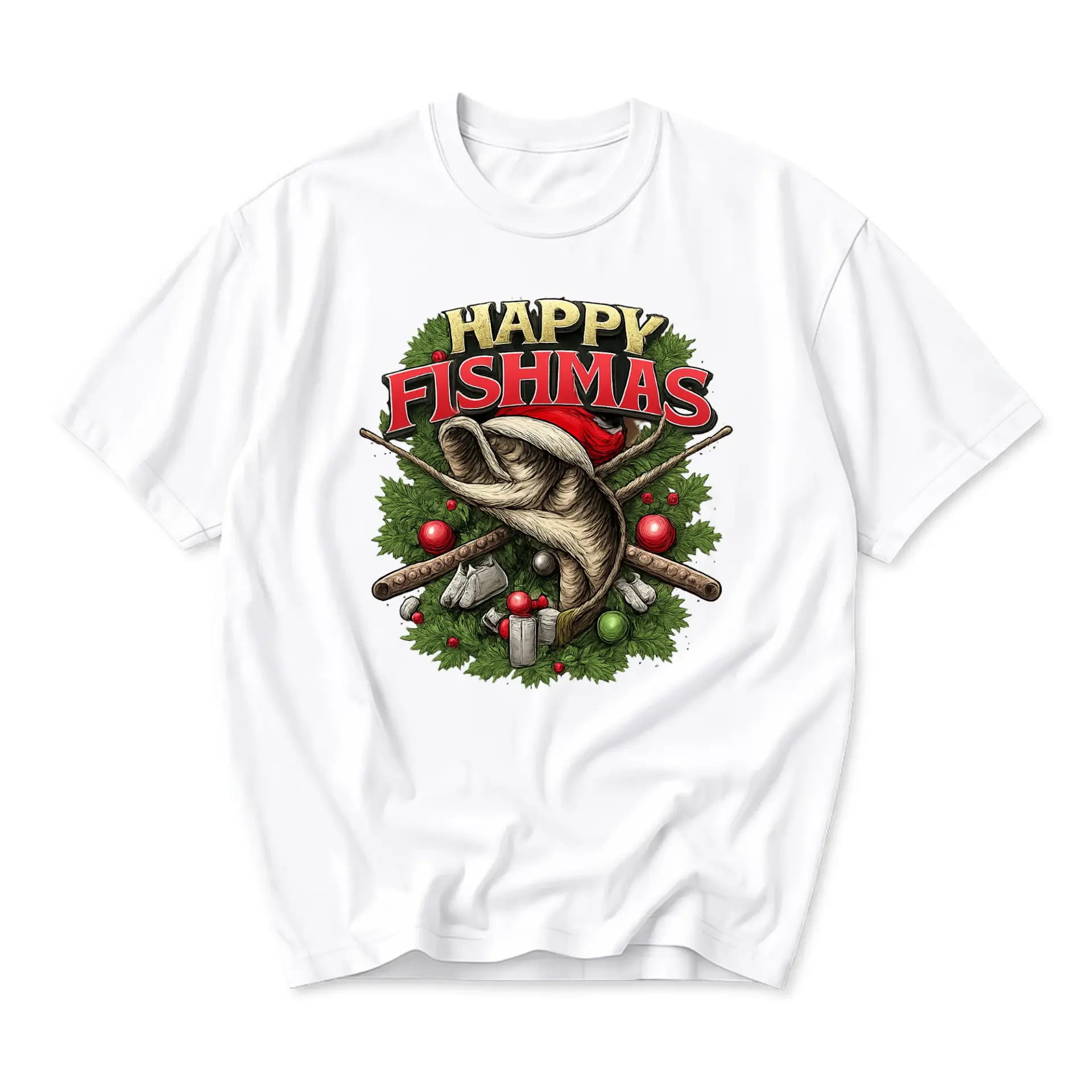 Funny Shirt Happy Fishmas Fish Christmas Holiday Graphic Tee Unisex Short