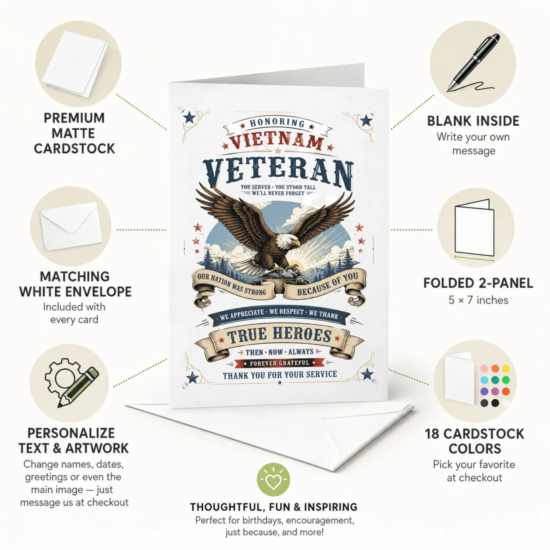 Greeting Card for Vietnam Veteran Honor and Service Appreciation Patriotic Bald Eagle Design for Military Recognition