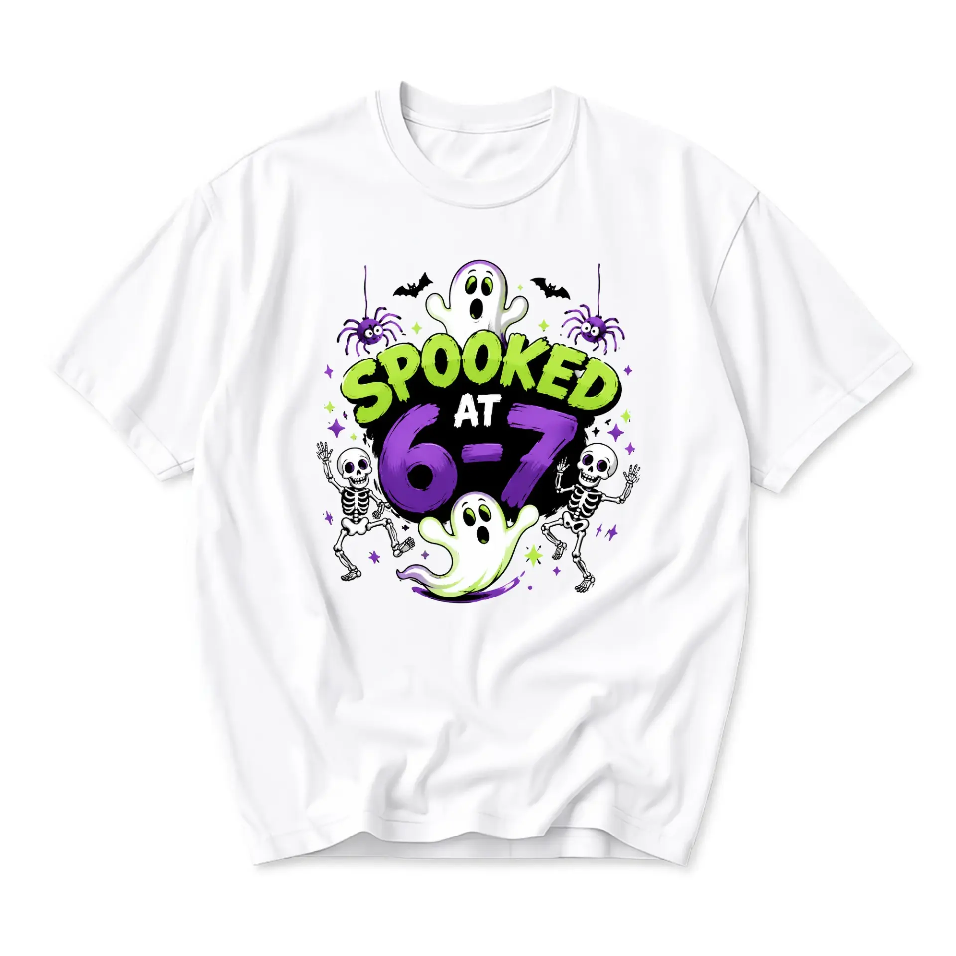 Funny Shirt Spooked at 6-7 Graphic Tee Unisex Casual Crew Neck Halloween Themed Cotton Blend Pullover Apparel
