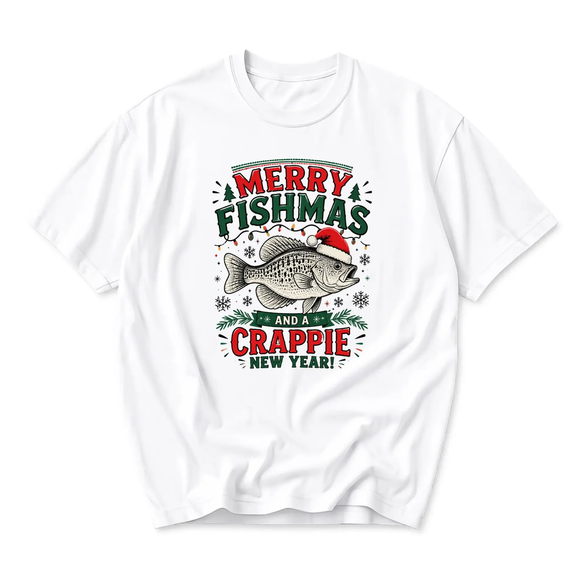 Funny Shirt Merry Fishmas and a Crappie New Year Graphic Tee Unisex Cotton