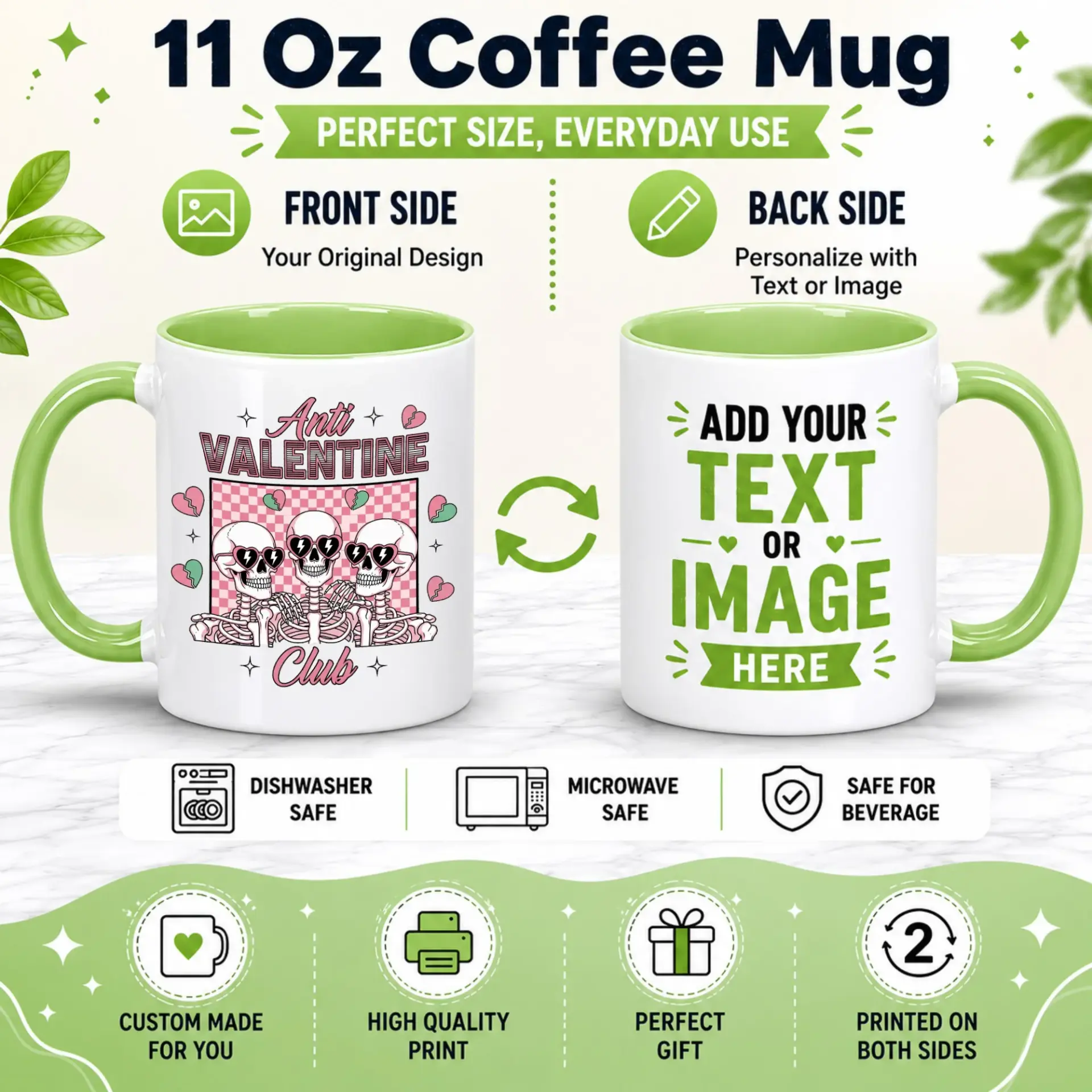 Funny Anti Valentine Club Ceramic Coffee Mug for Valentine's Day Haters, Sarcastic Skeleton Novelty Drinkware Gift, 11oz or 15oz
