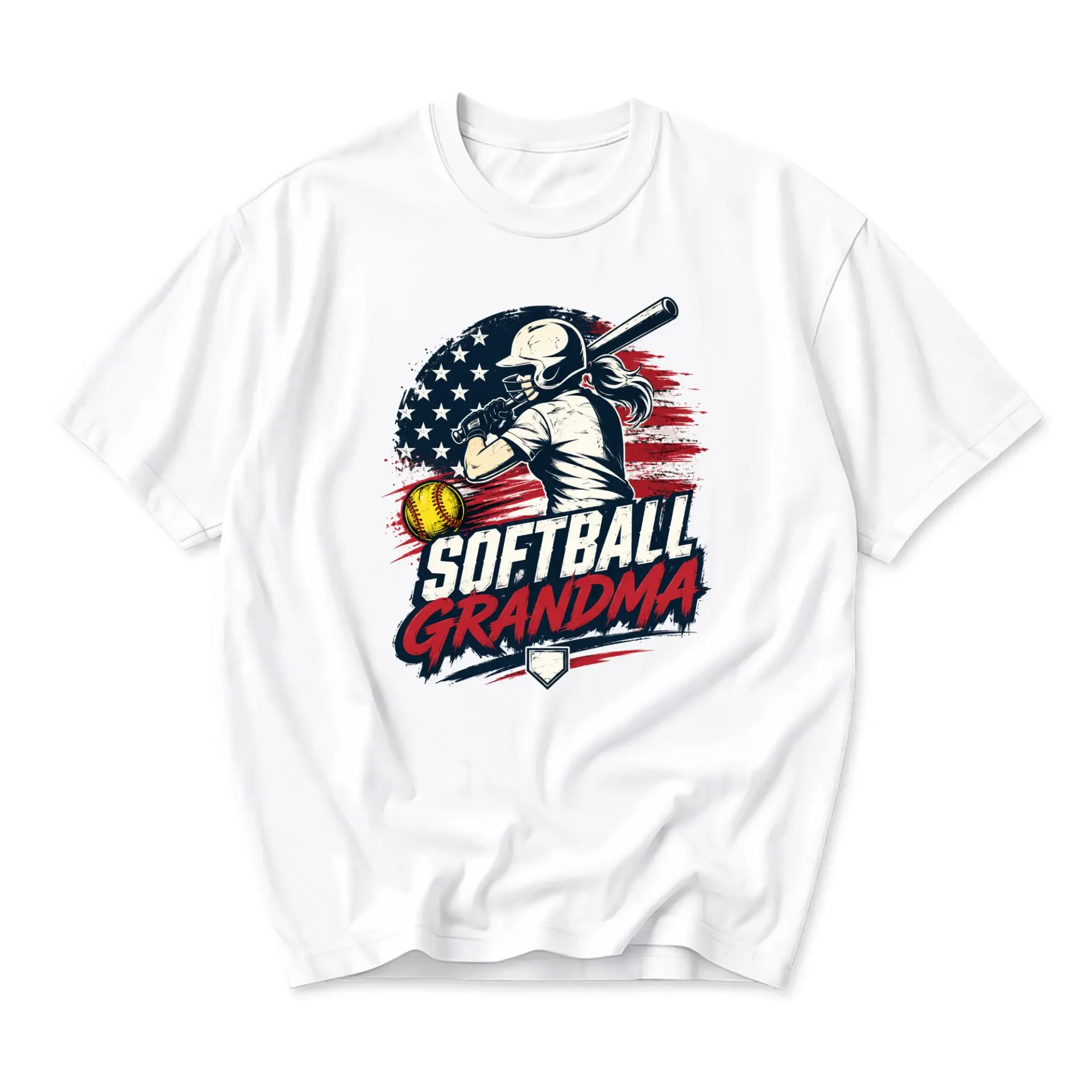 Graphic Tee Softball Grandma Patriotic Sport T-Shirt Unisex Casual Crew Neck Apparel for Athletic Enthusiasts White