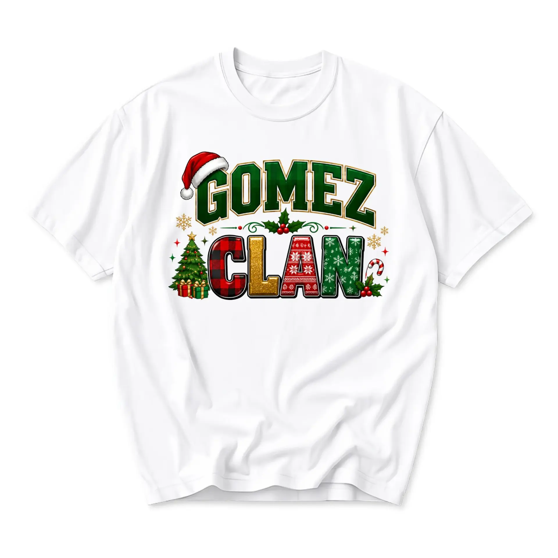 Graphic Tee Holiday Season Custom Family Name Shirt Personalized Christmas Apparel for Casual Wear and Festive Parties