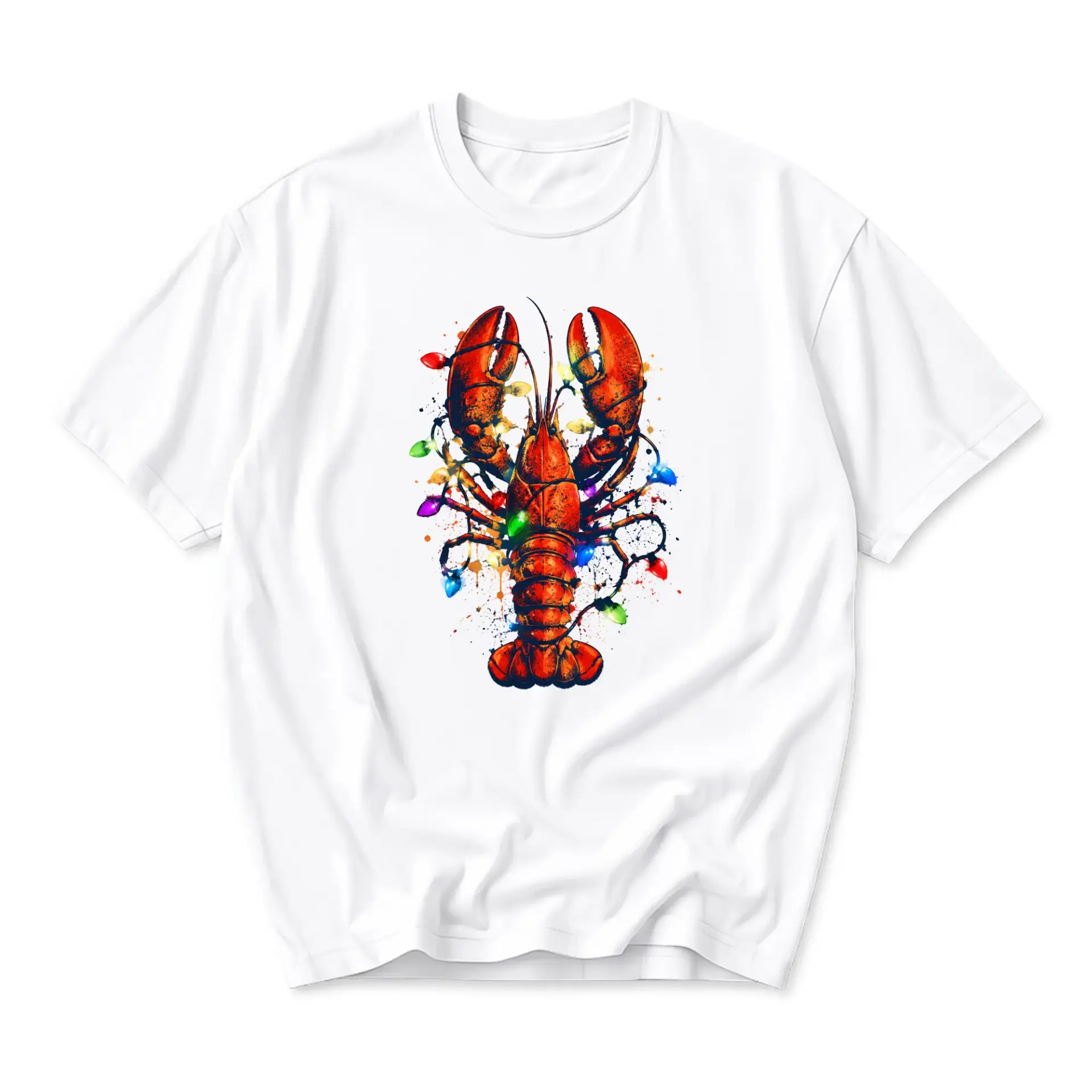 Graphic Tee Unisex Crew Neck T-Shirt Featuring Colorful Lobster in Holiday