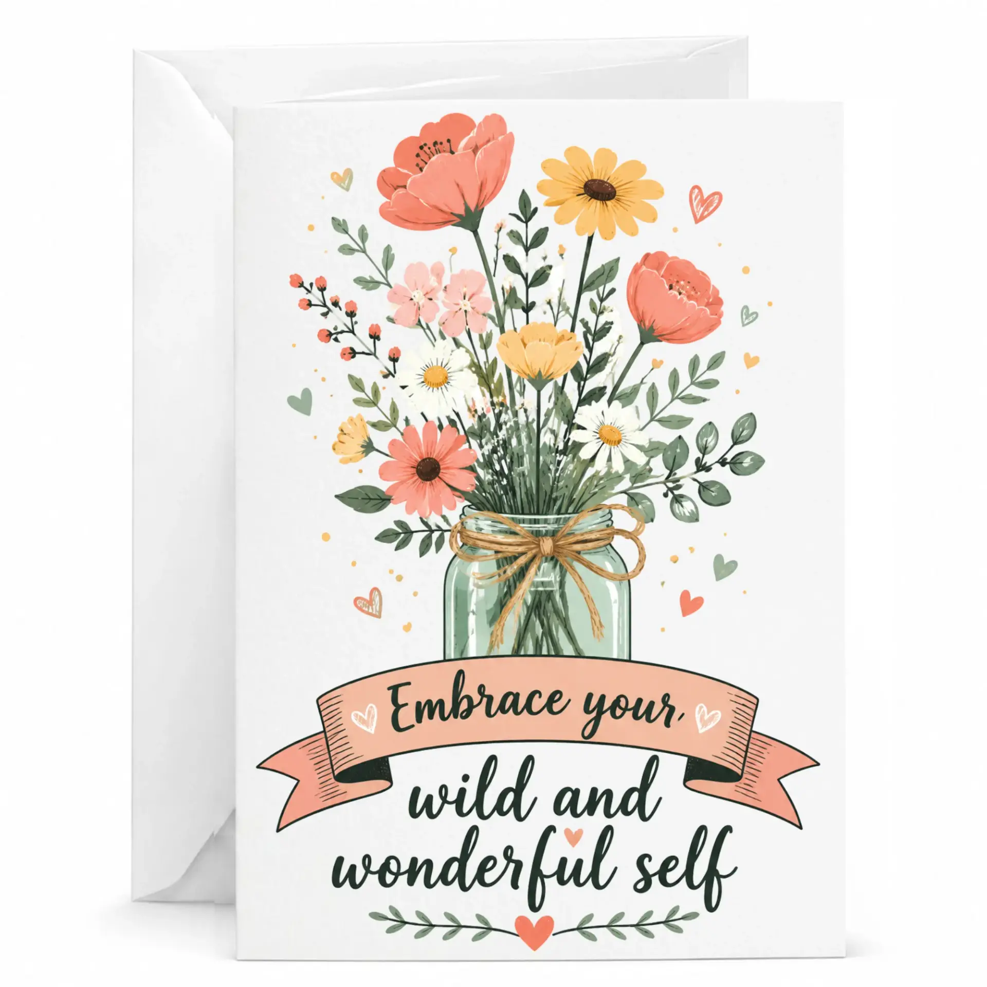 Greeting Card with Floral Mason Jar Illustration and Inspirational for Special Occasions Personal Notes