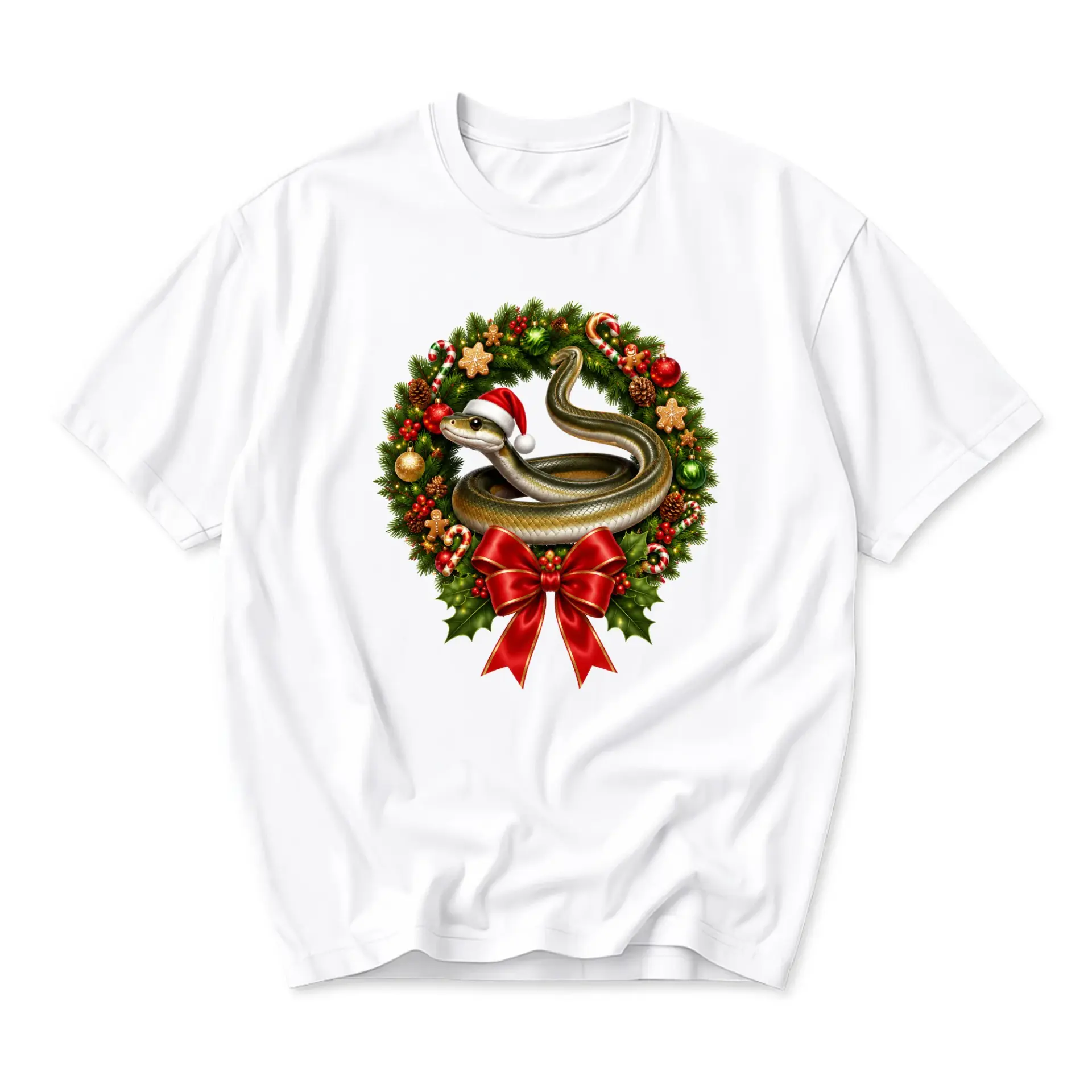 Graphic Tee Christmas Wreath Unisex Crew Neck Shirt Festive Reptile Holiday Apparel for Casual Everyday Wear