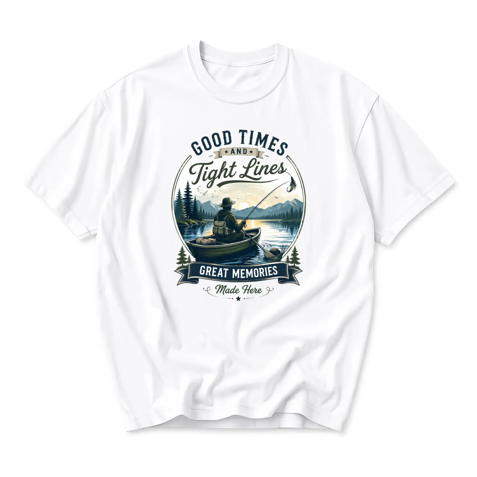 Graphic Tee Good Times and Fishing Shirt for Outdoors Enthusiasts Unisex Casual Crew Neck Apparel