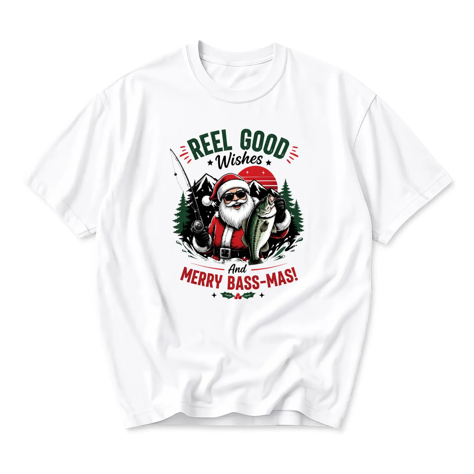 Funny Shirt Reel Good Wishes and Merry Mas Graphic Tee for Fishing Enthusiasts Holiday Season Celebration
