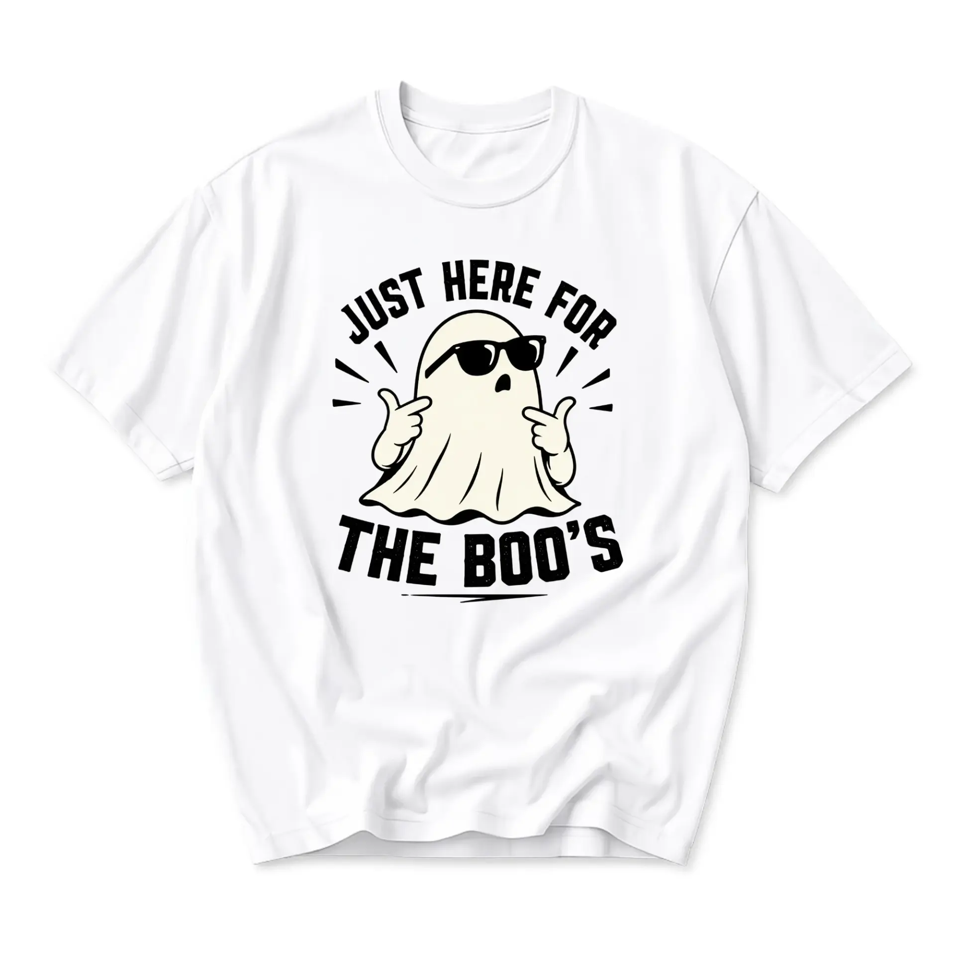 Funny Shirt Just Here for the Boos Ghost Graphic Tee Unisex Casual Crew Neck Short Sleeve Cotton Apparel White