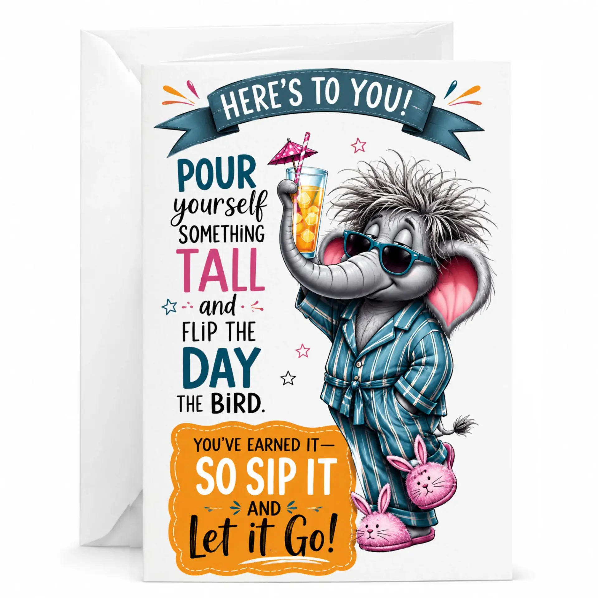 Funny Elephant Greeting Card with Matching Envelope Humorous Relaxing Animal Design for Birthdays and Celebrations