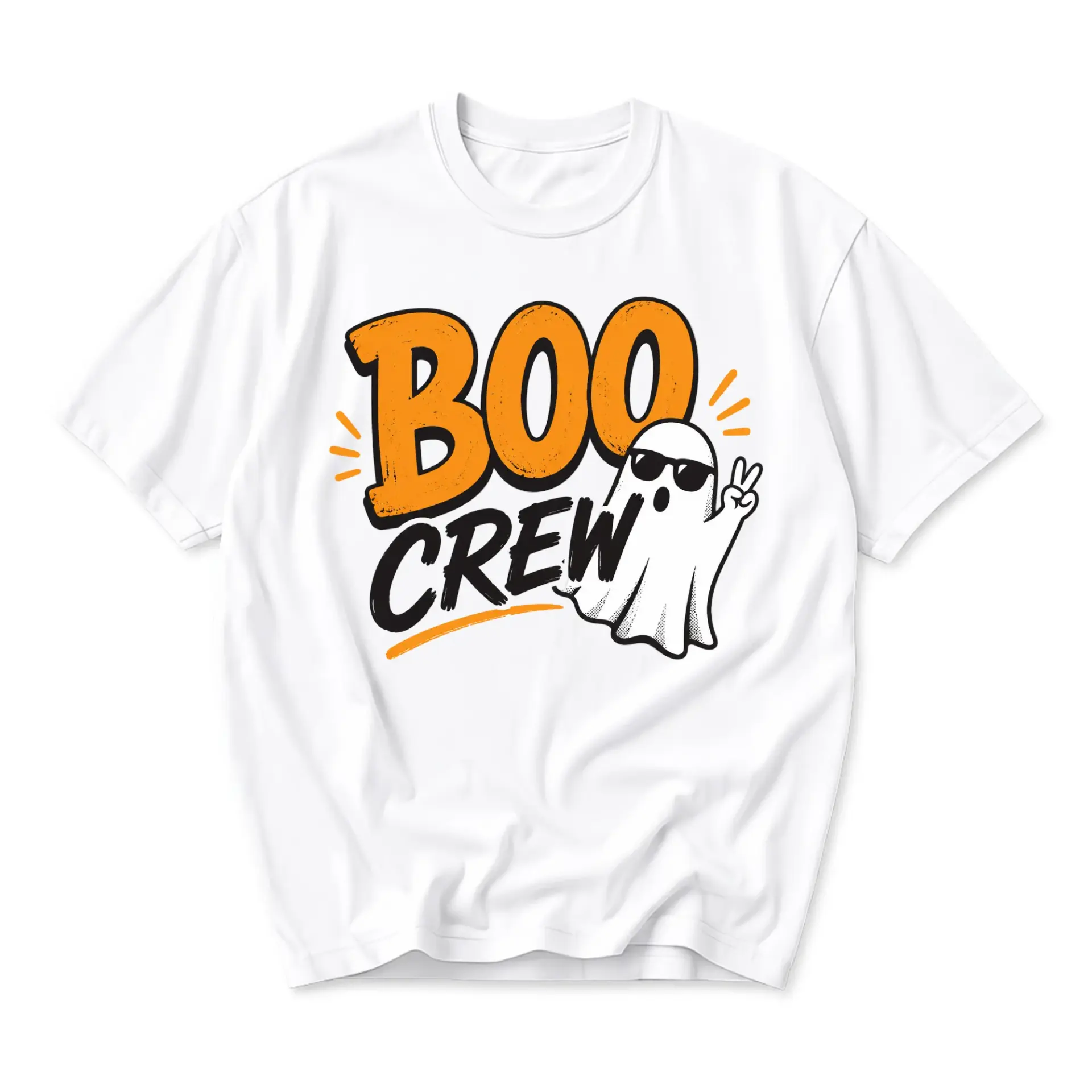Funny Shirt Boo Crew Ghost Graphic Tee Seasonal Unisex Crew Neck Short Sleeve Casual Cotton Blend Apparel White