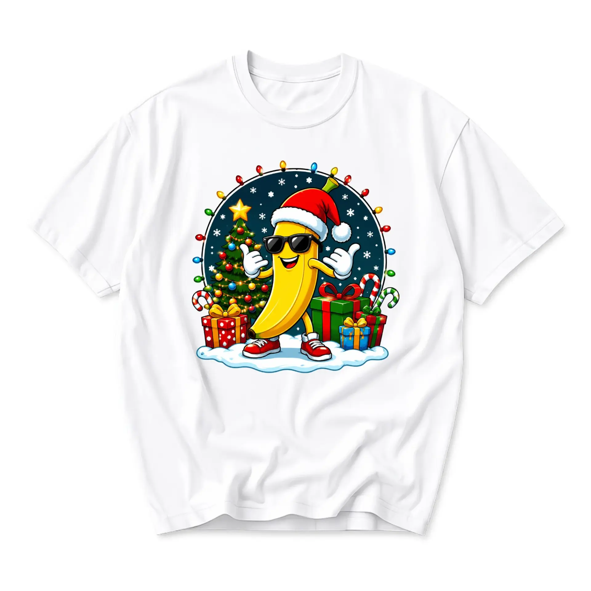 Funny Shirt Christmas Banana Graphic Tee Retro Winter Holiday Gift Unisex Crew Neck Short Sleeve Casual Cotton Blend Top
