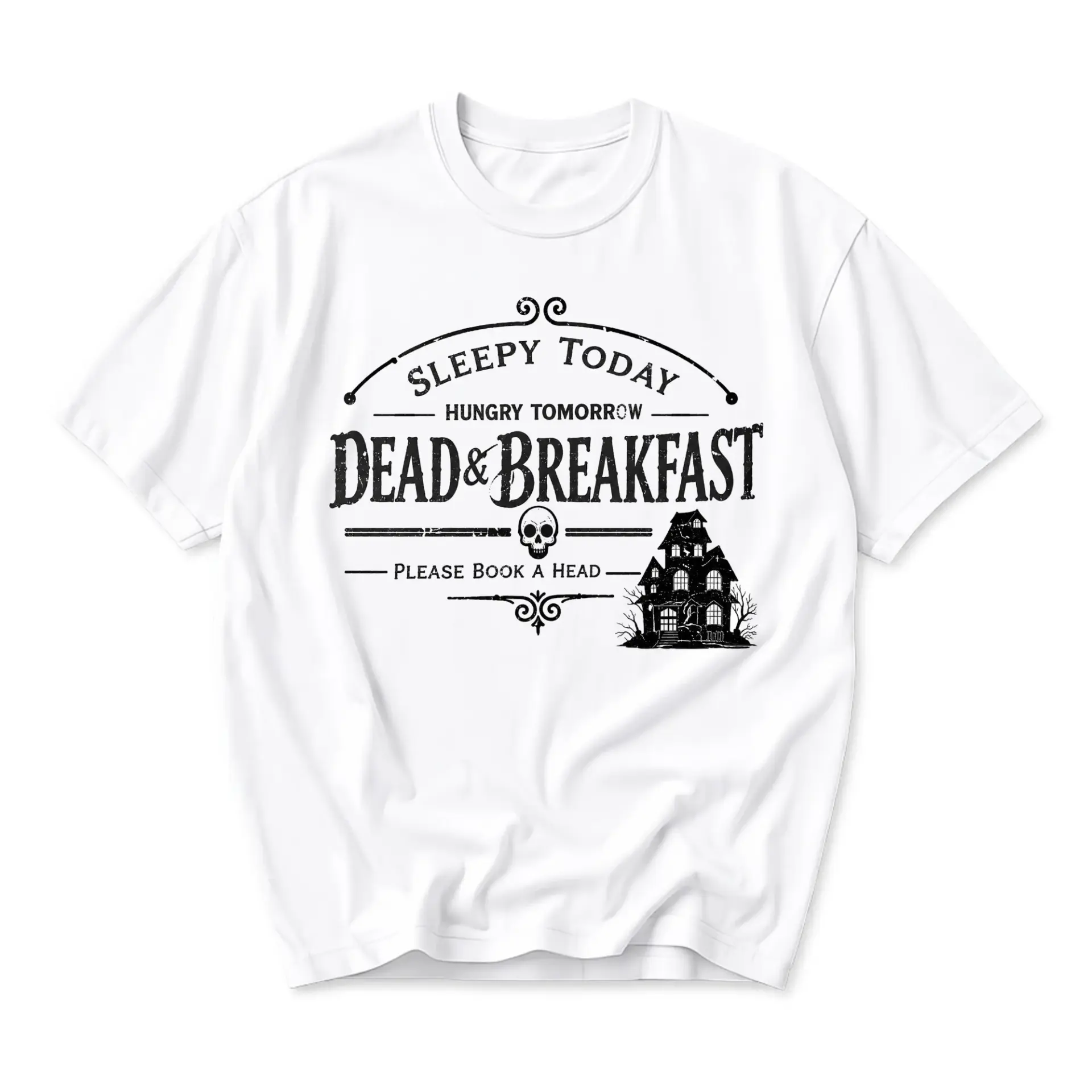 Funny Shirt Dead and Breakfast Graphic Tee Unisex Crew Neck Short Sleeve Casual Cotton Blend Comfortable Apparel