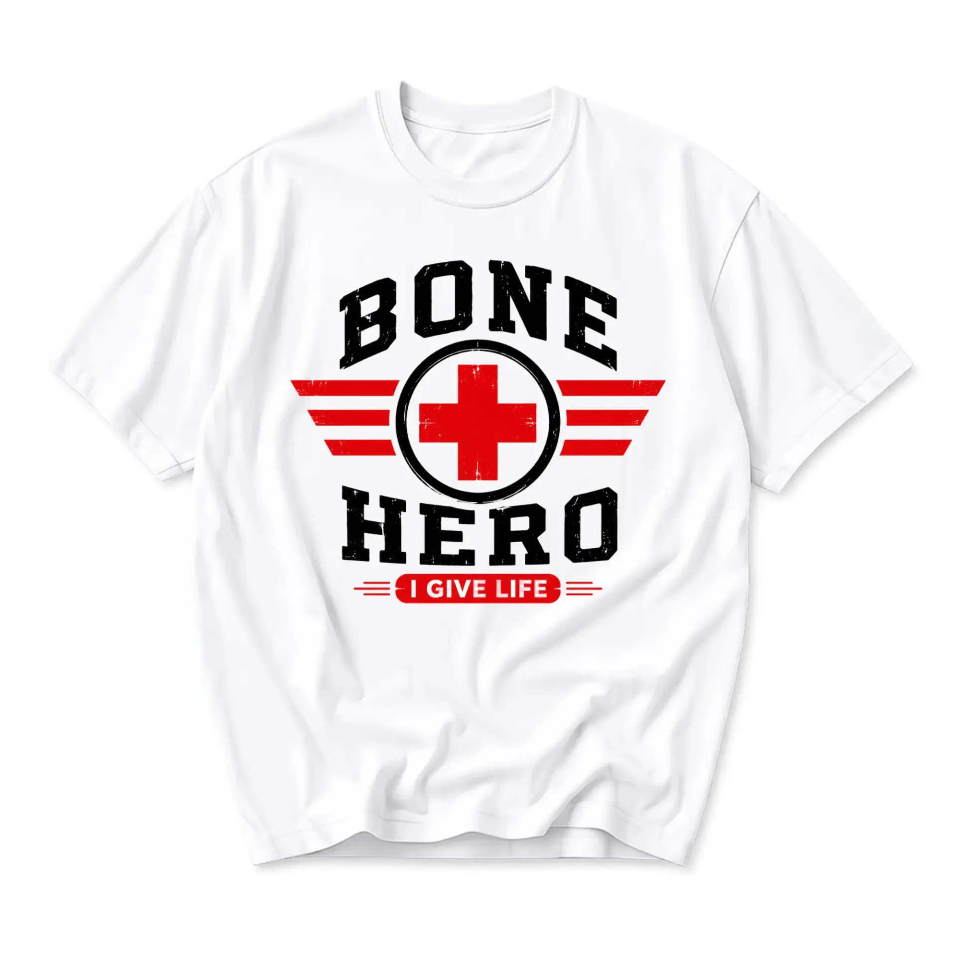 Graphic Tee Bone Hero I Give Life Print Unisex Casual Crew Neck T-Shirt for Medical Professionals and Organ Donors