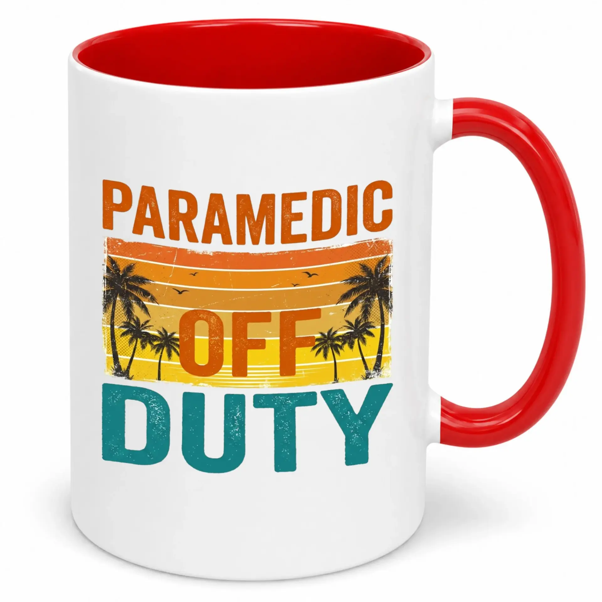 Funny Paramedic Off Duty Coffee Mug with Sunset Palm Tree Design, Unique Gift for Emt Ems First Responders, 11oz Ceramic Drinkware