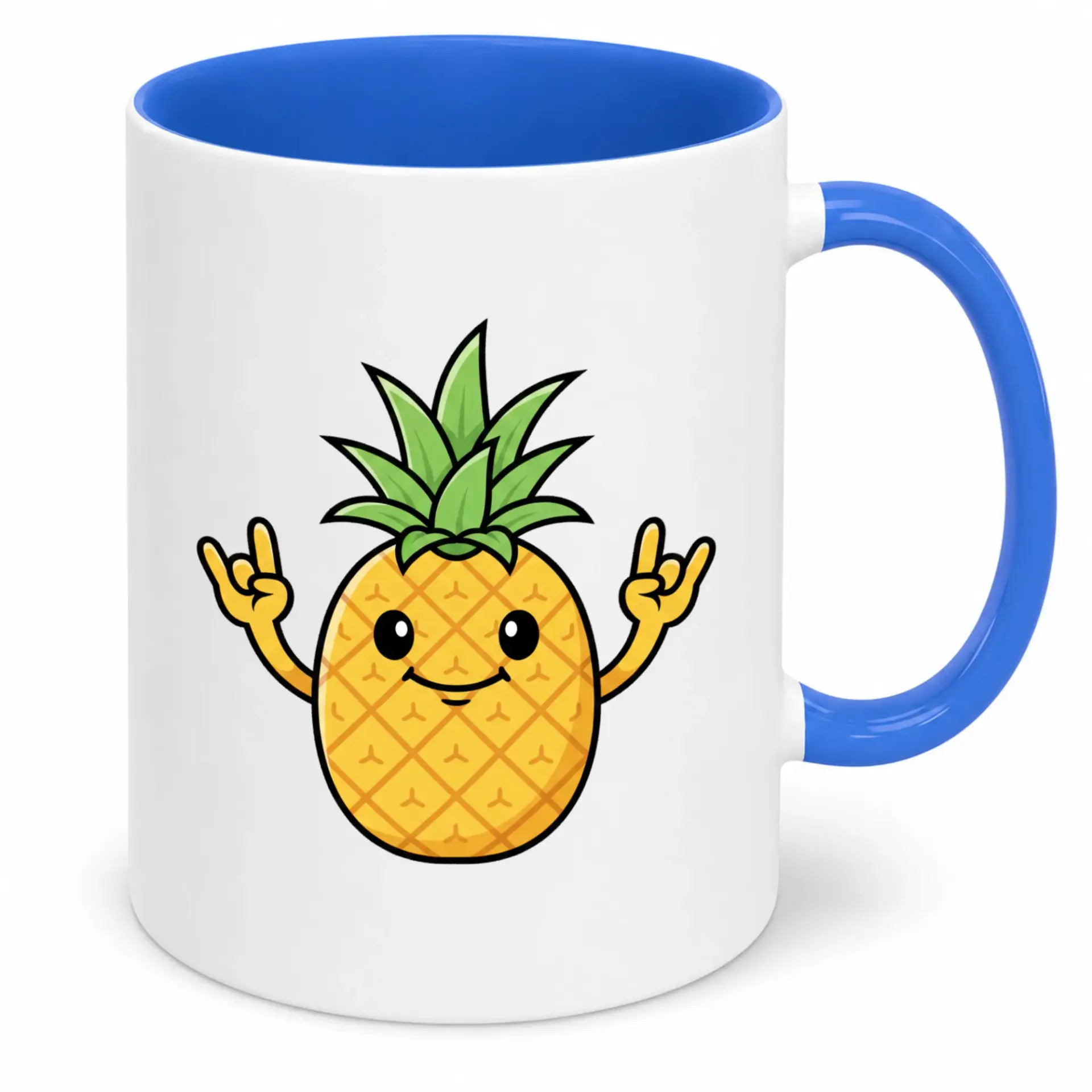Funny Rock and Roll Pineapple Ceramic Coffee Mug, 11oz or 15oz Tropical Fruit Drinkware for Home, Office, and Gift Giving