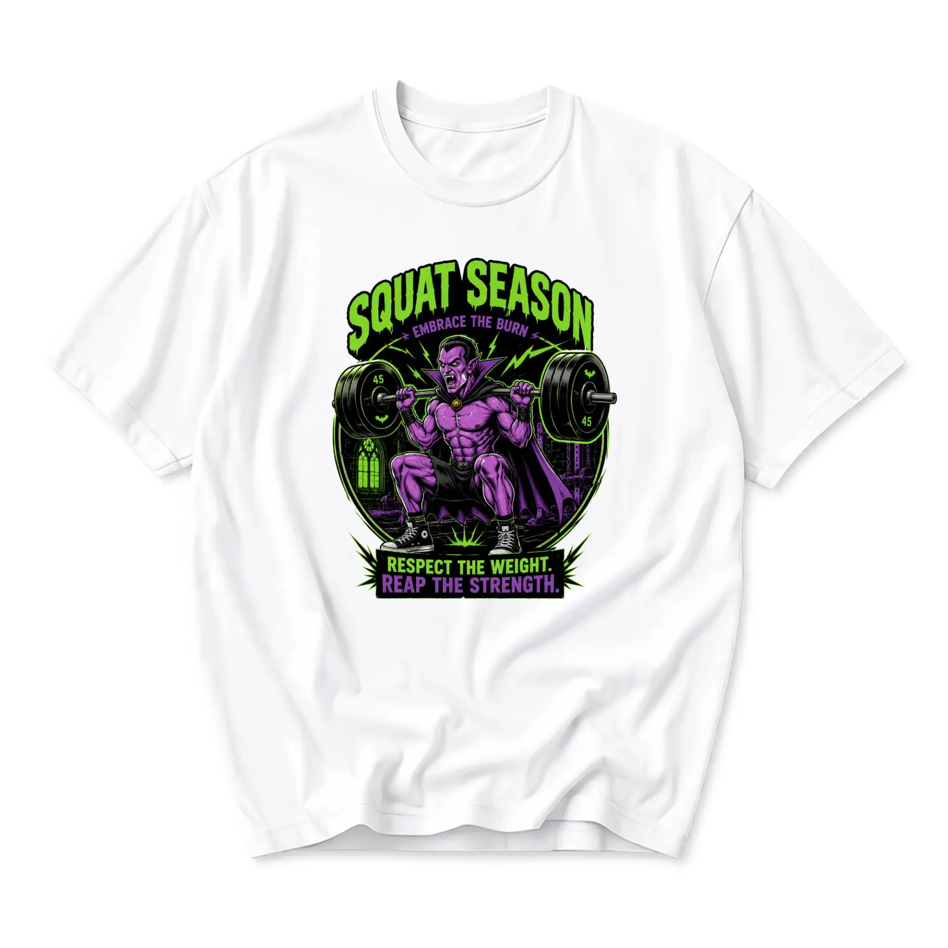 Funny Shirt Squat Season Weightlifting Vampire Graphic Tee Unisex Casual Crew Neck Soft Cotton Blend Everyday Outfit
