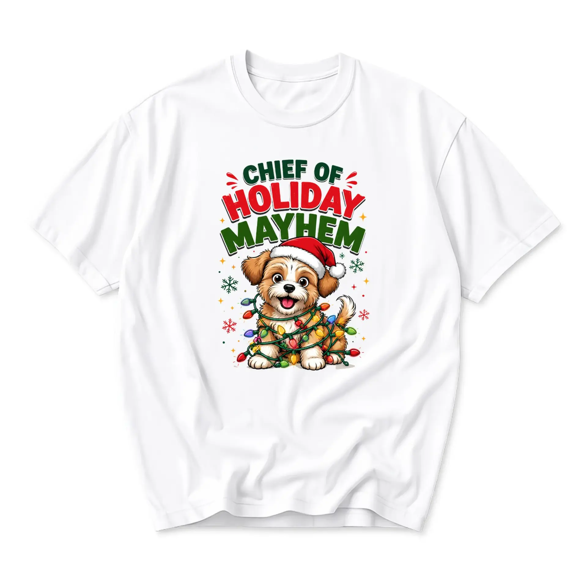 Graphic Tee Chief of Holiday Cute Puppy in Christmas Lights Print Unisex