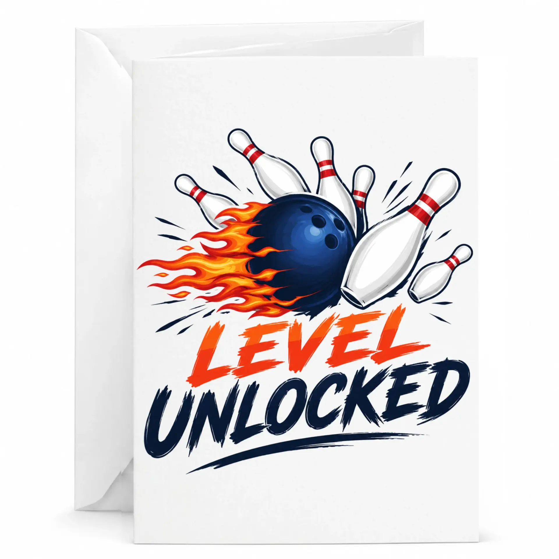 Greeting Card Level Unlocked Bowling Theme Funny Illustrated Sports Card for Enthusiasts and Dedicated League Players