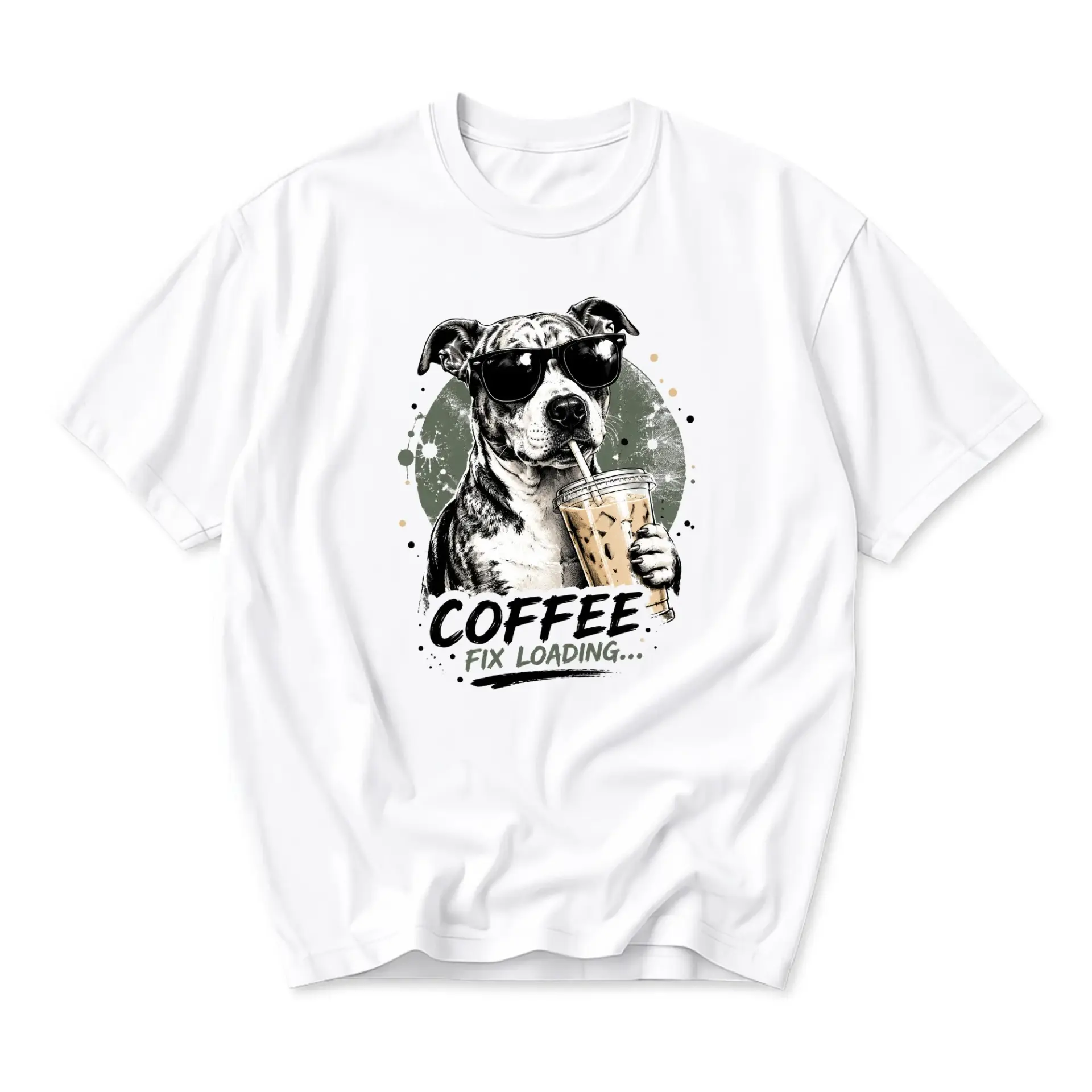 Graphic Tee Coffee Fix Loading Pitbull Dog Wearing Sunglasses Unisex Casual